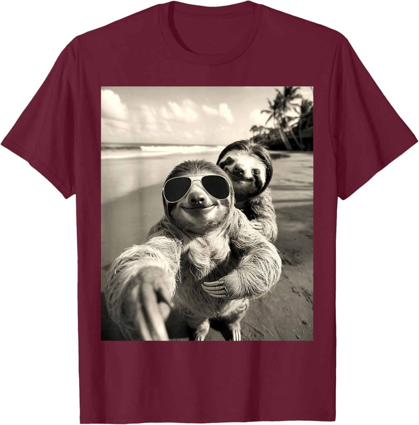 Cool Selfie Beach Sunglasses Sloth Vacation Summer T-Shirt - T-Shirt | Maroon