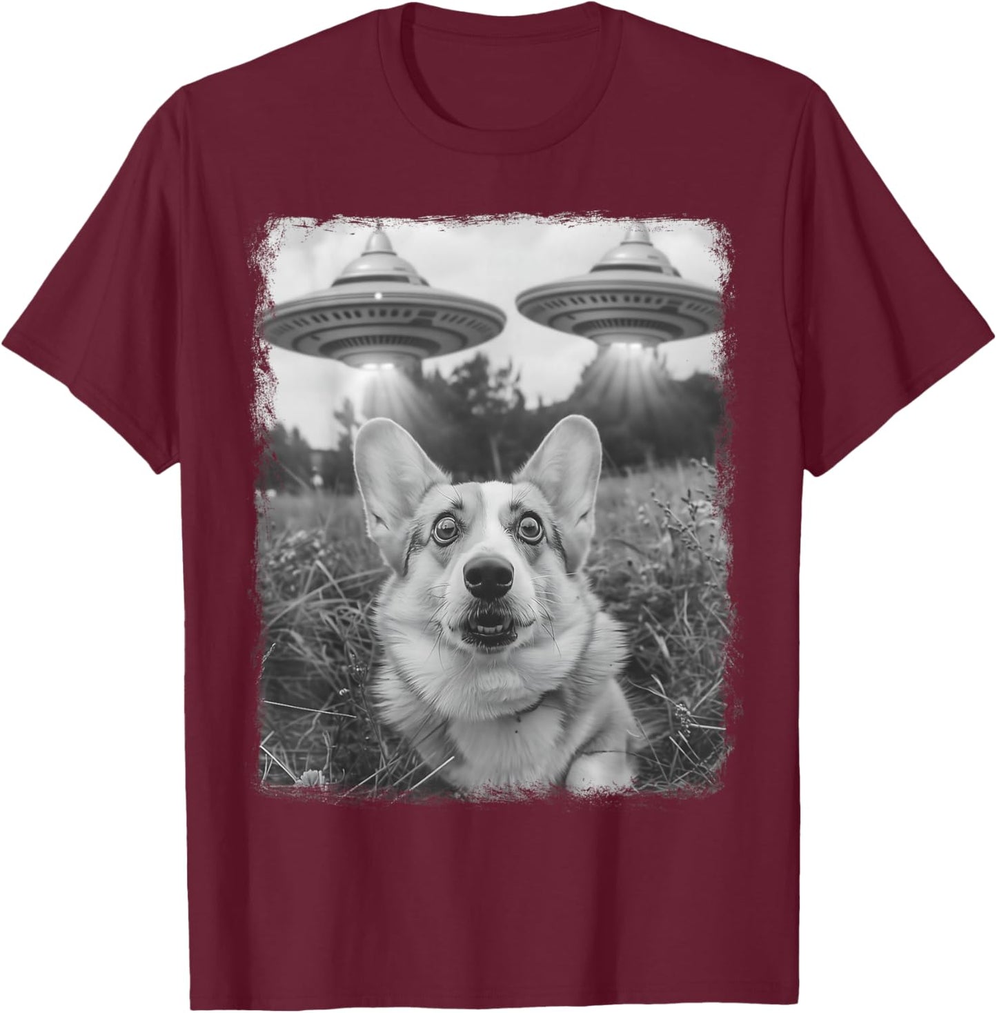 Corgi Dog UFO Alien Extraterrestrial Selfie T-Shirt - T-Shirt | Maroon