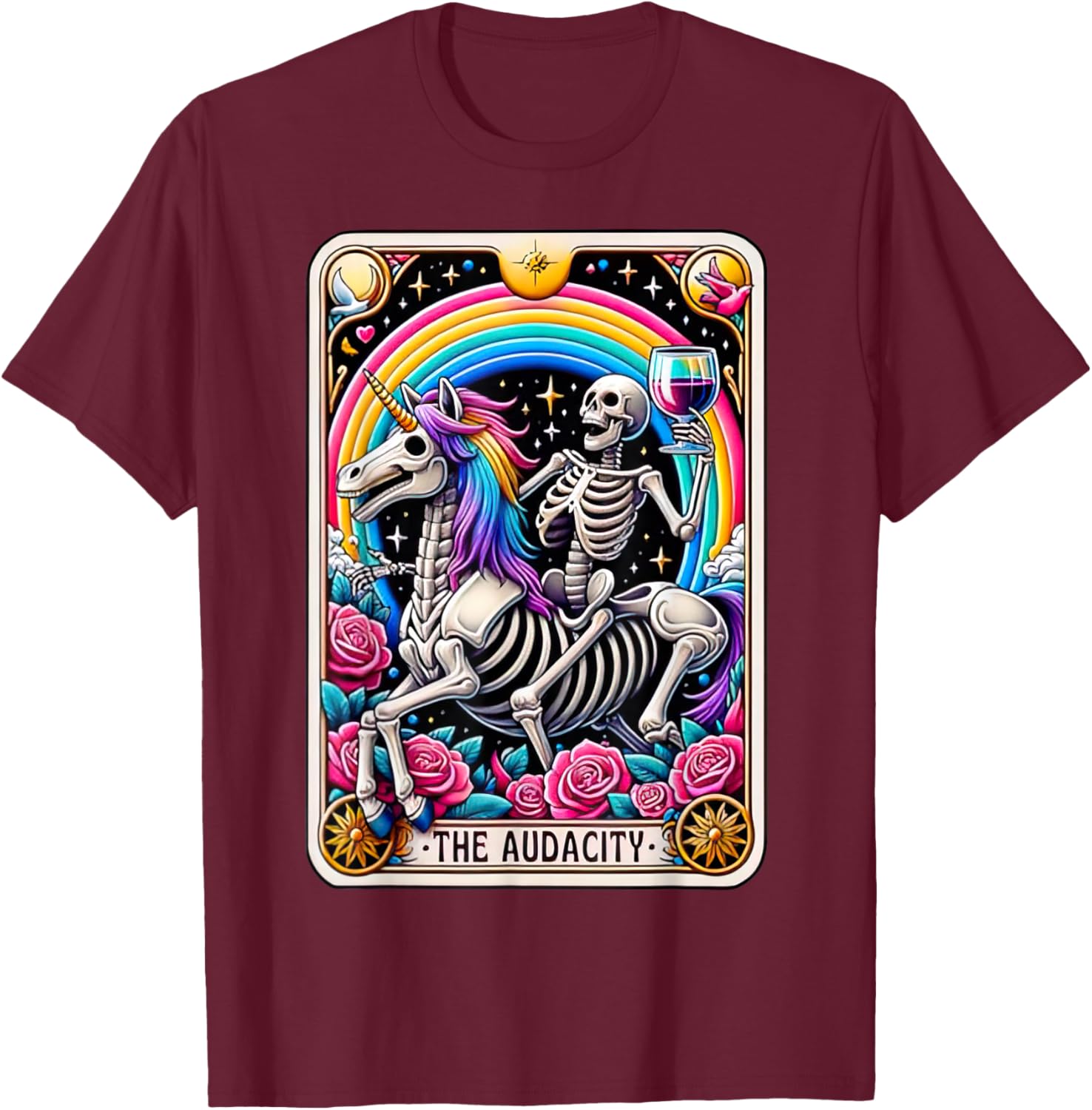 The Audacity Funny Tarot Card Sarcastic Skeleton T-Shirt - T-Shirt | Maroon