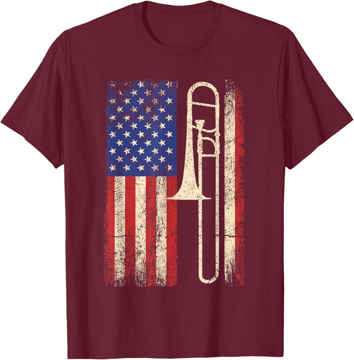 Trombone USA American Flag Shirt Jazz Music Vintage Men T-Shirt - T-Shirt | Maroon