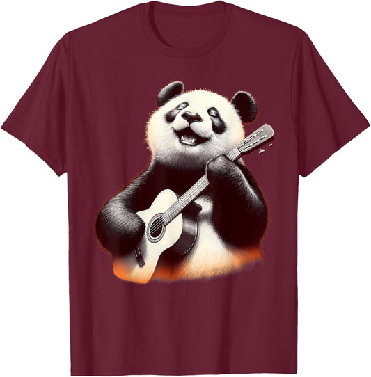 Giant Panda Playing Guitar Funny Rock Music Guitar Panda T-Shirt - T-Shirt | Maroon