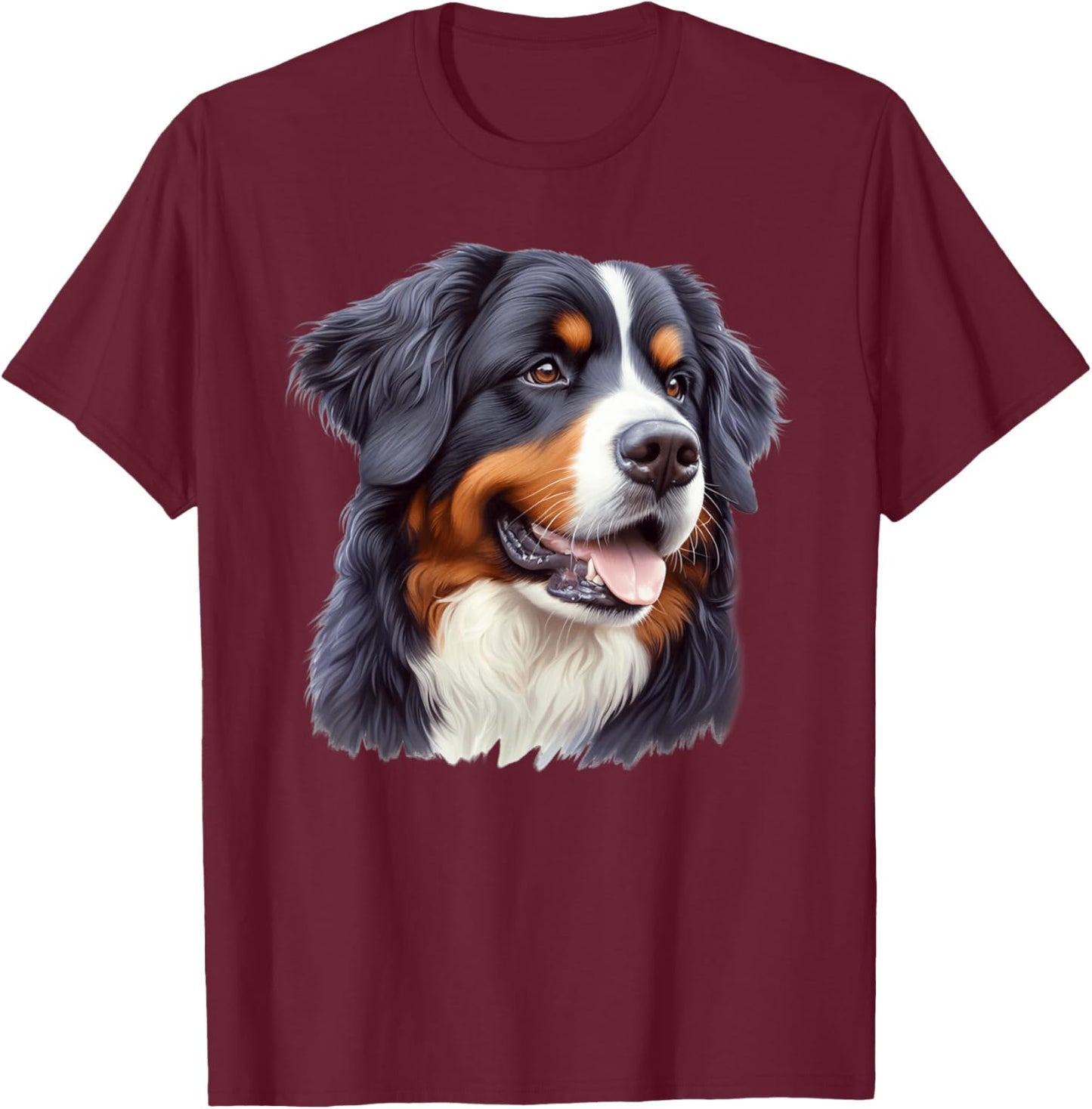Portrait of Bernese Mountain Dog , Black, S T-Shirt - T-Shirt | Maroon