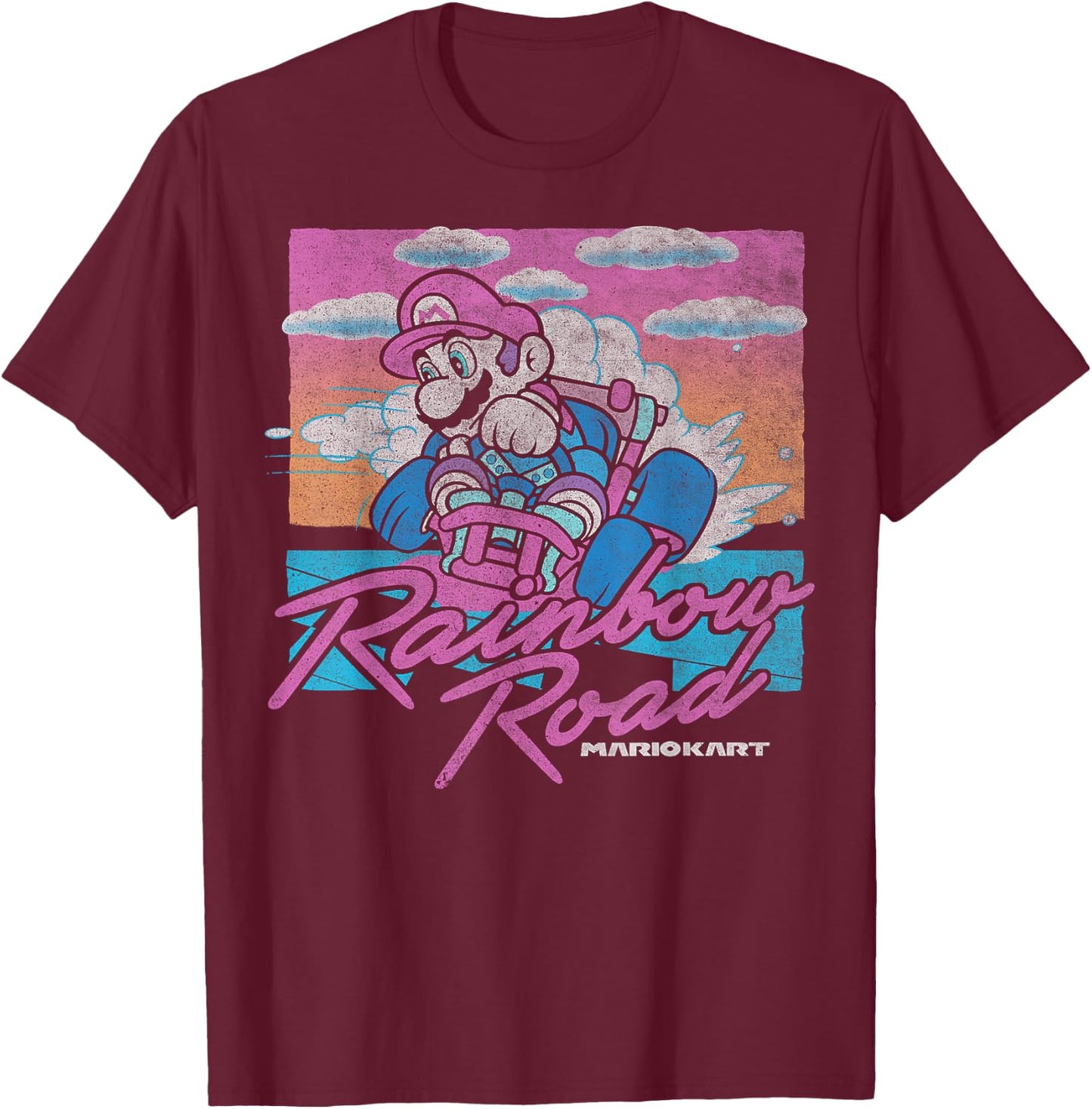 Mario Kart Mario Rainbow Road Pastel Poster Small T-Shirt - T-Shirt | Maroon