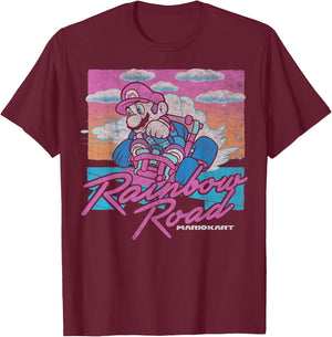 Mario Kart Mario Rainbow Road Pastel Poster Small T-Shirt - T-Shirt | Maroon