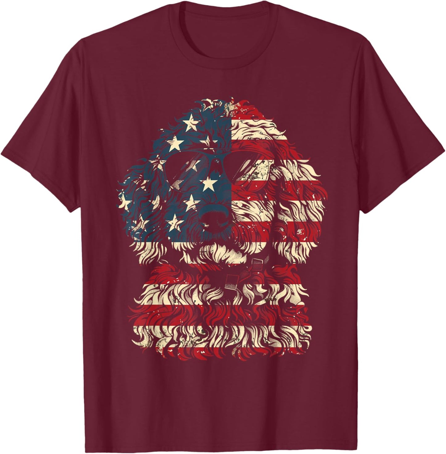 Goldendoodle Doodle Dad American Flag Patriotic Dog Lover T-Shirt - T-Shirt | Maroon