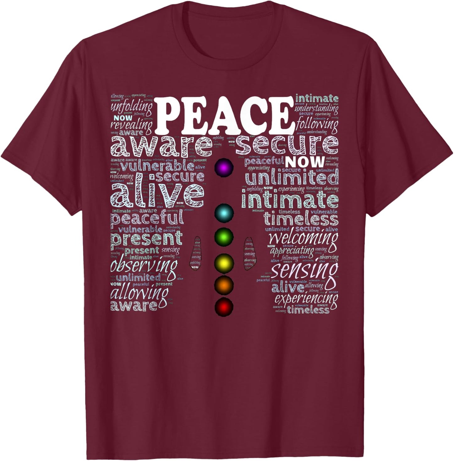 Inspirational Words Peace Meditation Chakra T-Shirt - T-Shirt | Maroon