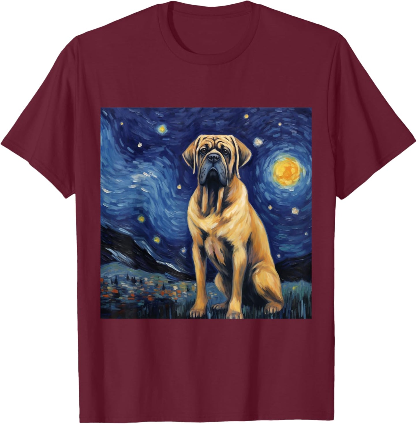 English Mastiff Starry Night - English Mastiff T-Shirt - T-Shirt | Maroon