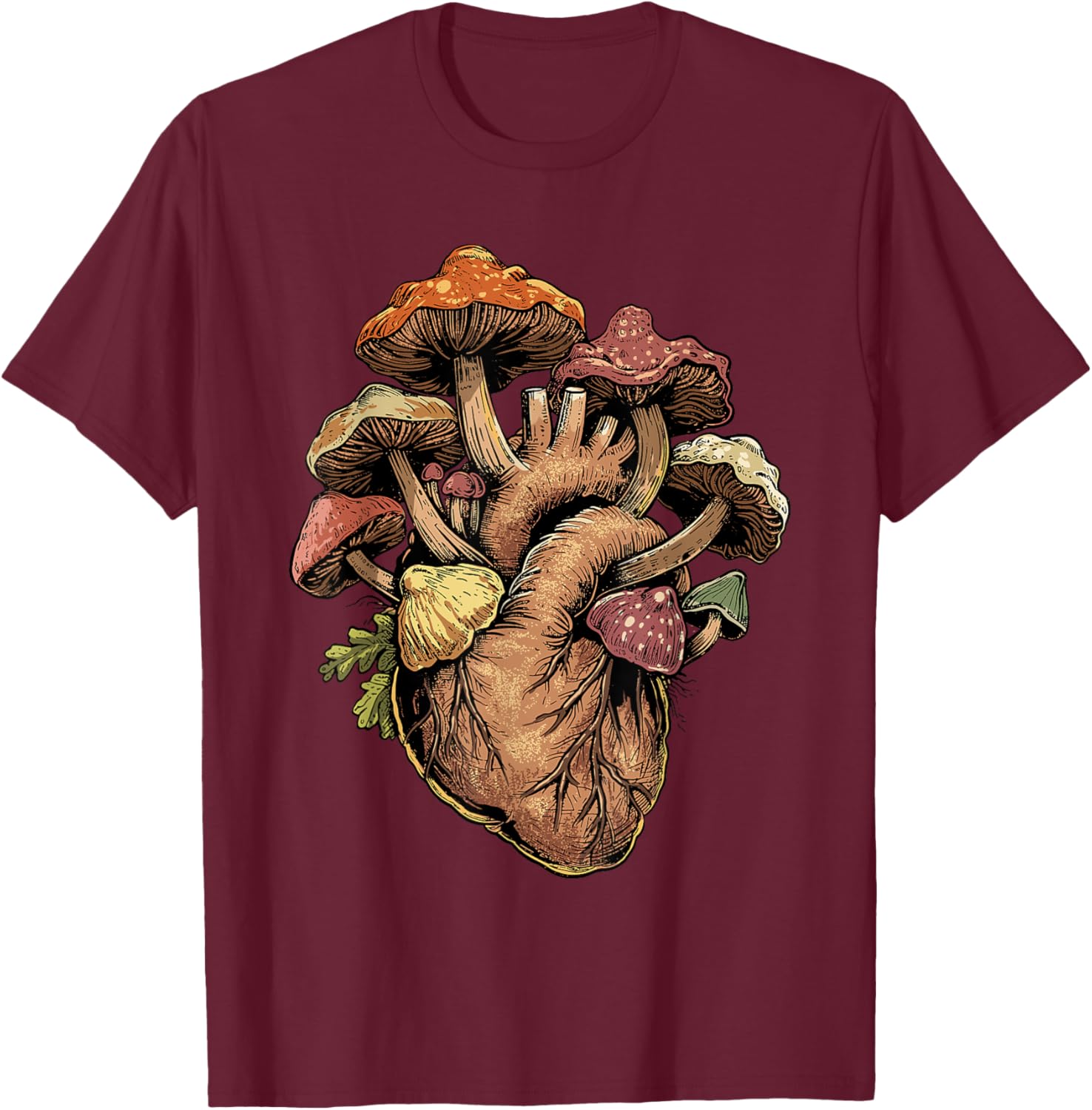 Mushroom Shirt Anatomical Heart Morel Love Mushroom Hunter T-Shirt - T-Shirt | Maroon