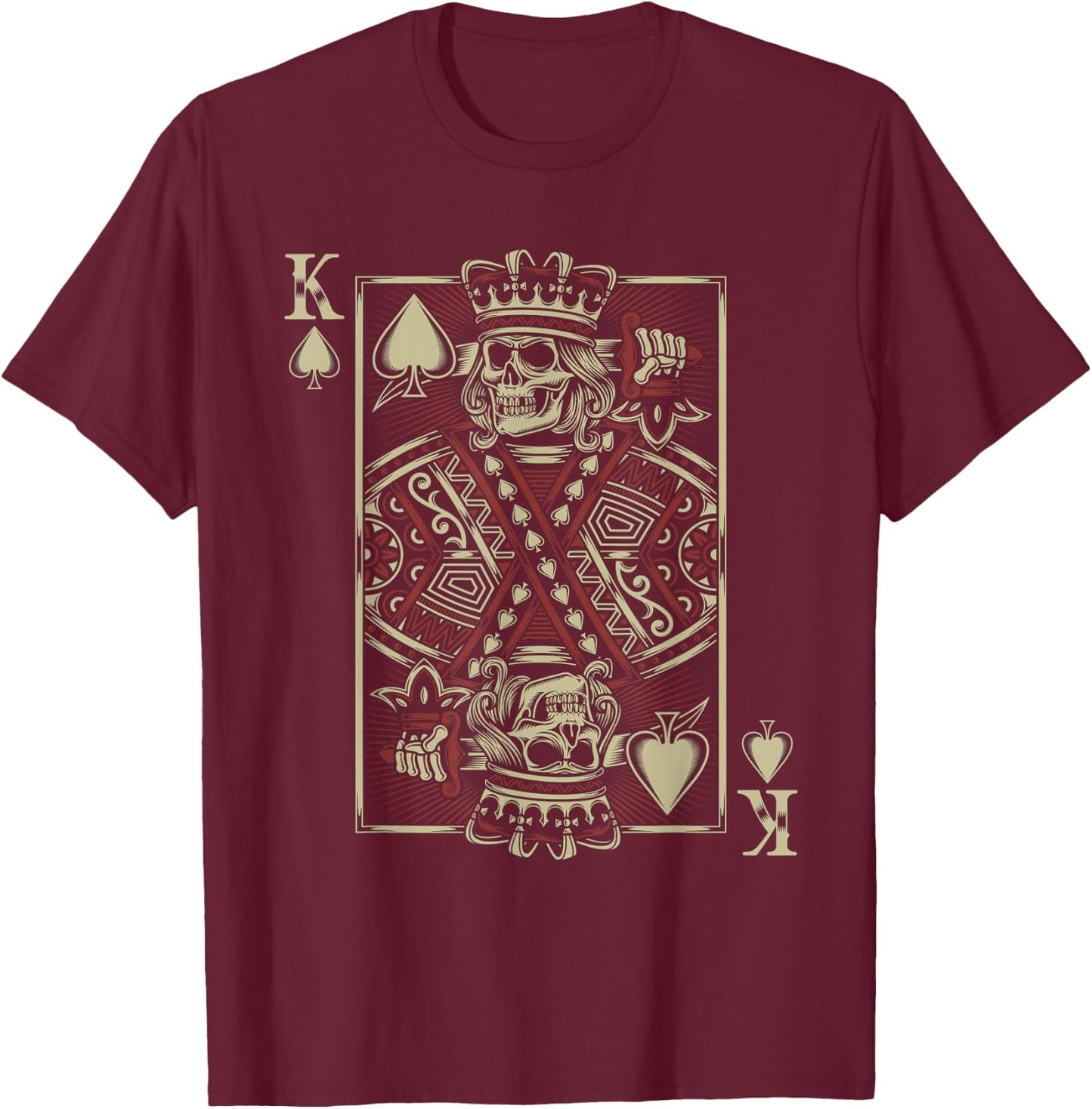 King Of Spades Skull Men Poker Card Game Biker Grunge T-Shirt - T-Shirt | Maroon