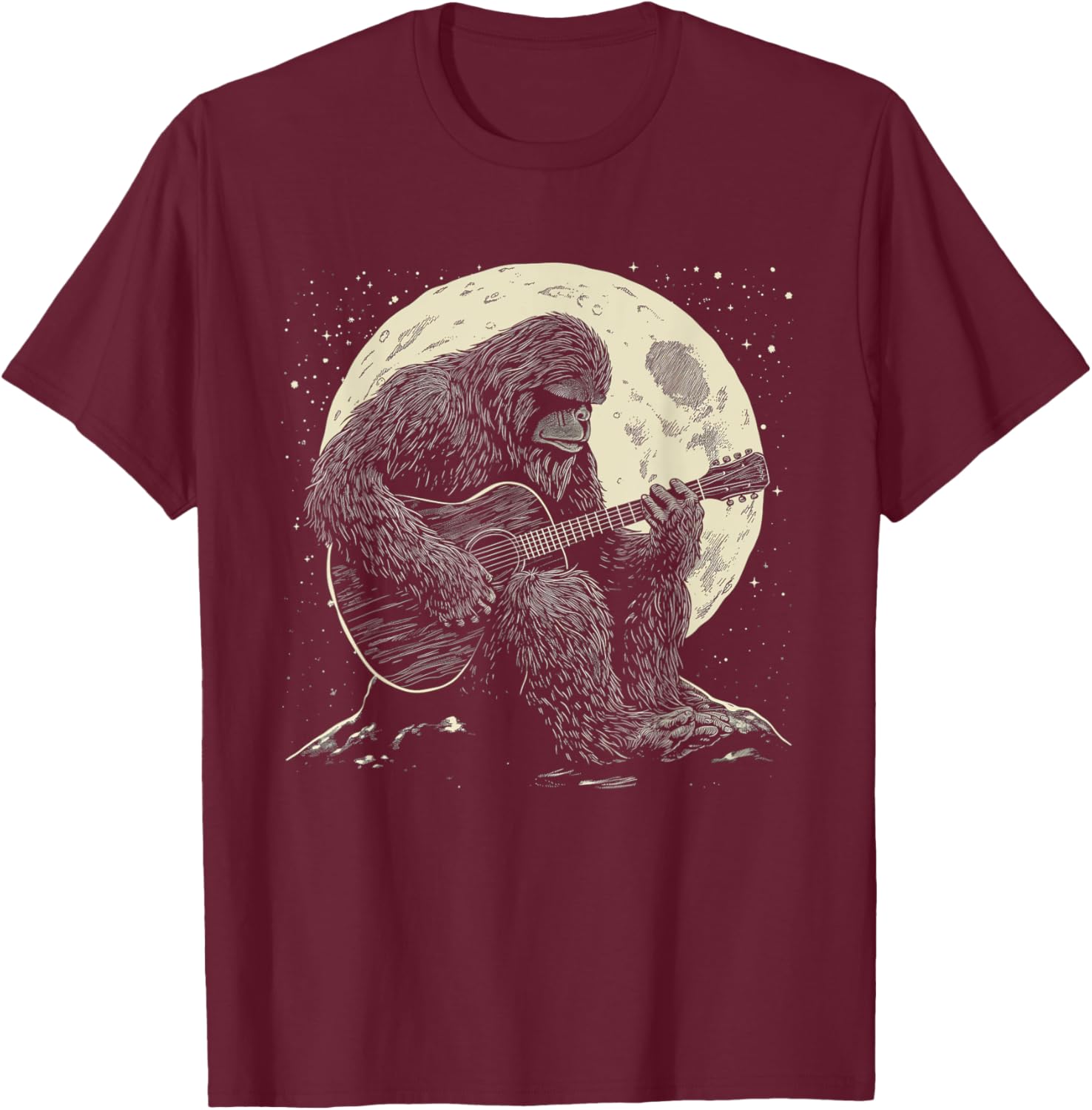 Bigfoot Playing Guitar Player Funny Sasquatch Guitarist T-Shirt - T-Shirt | Maroon