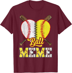 Meme Of Both Ball Meme Half Baseball Softball T-Shirt - T-Shirt | Maroon