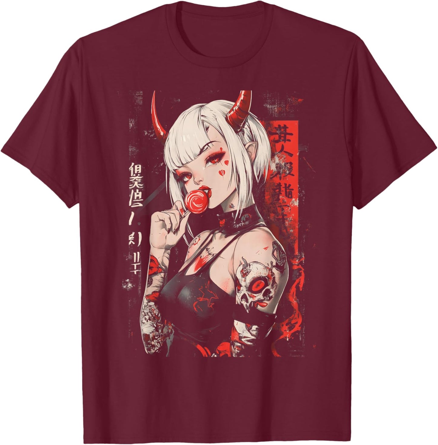 Goth Grunge Girl Waifu Demon Anime Horror Alt Aesthetic T-Shirt - T-Shirt | Maroon