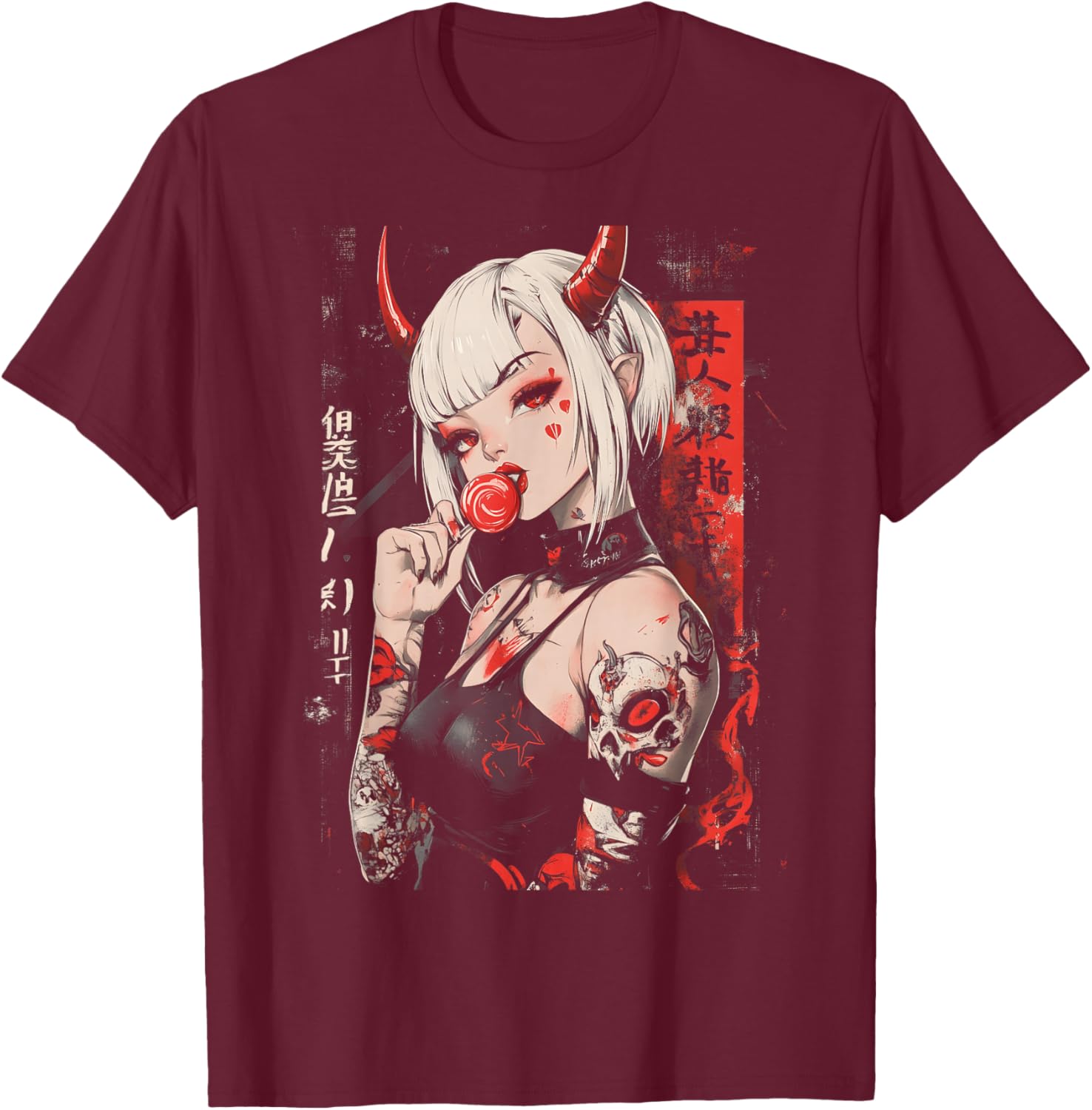 Goth Grunge Girl Waifu Demon Anime Horror Alt Aesthetic T-Shirt - T-Shirt | Maroon
