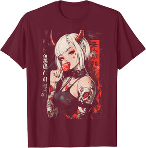 Goth Grunge Girl Waifu Demon Anime Horror Alt Aesthetic T-Shirt - T-Shirt | Maroon