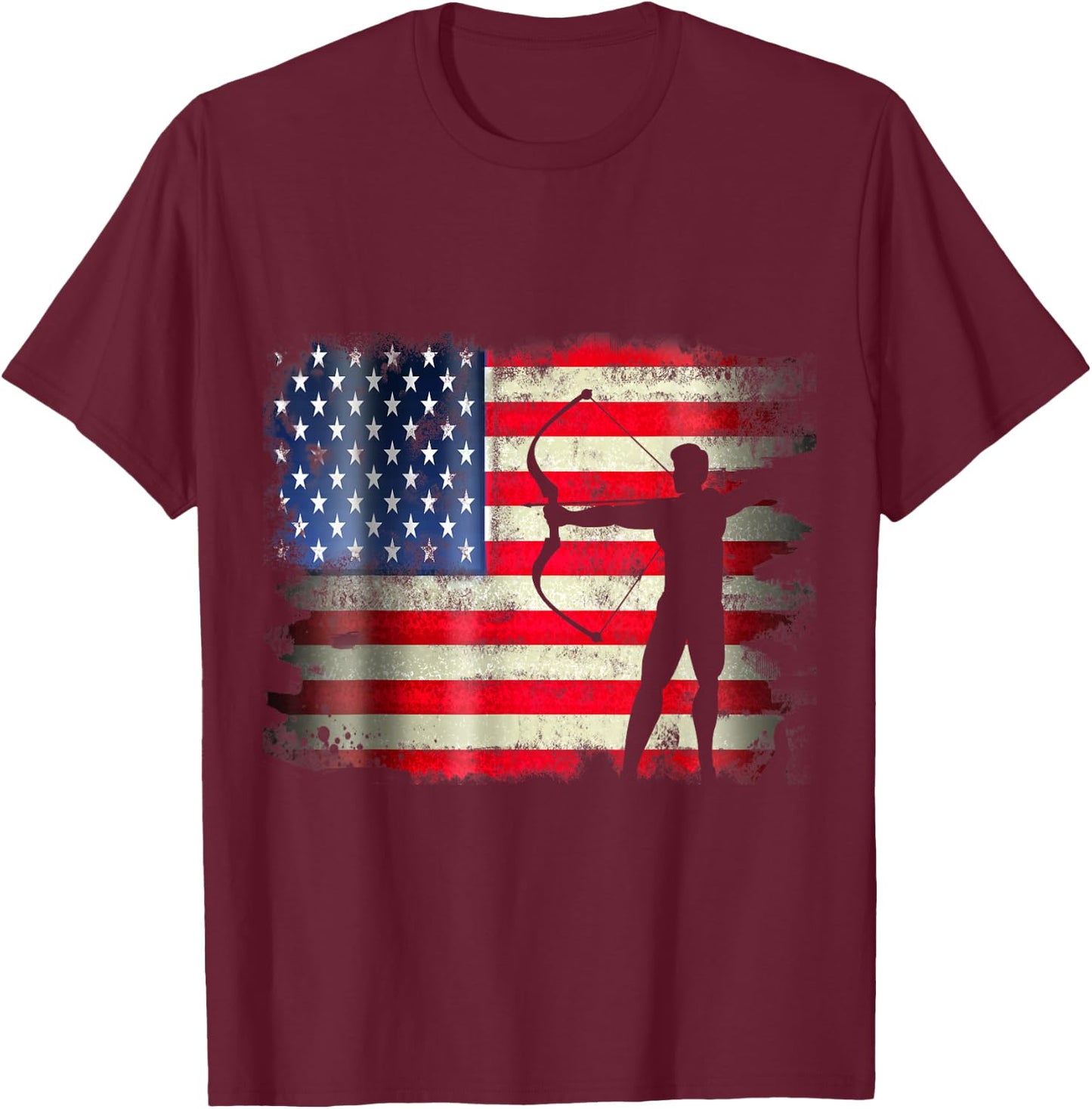 Archery Patriotic American Flag 4th of July Archer Women Kids Men T-Shirt - T-Shirt | Maroon