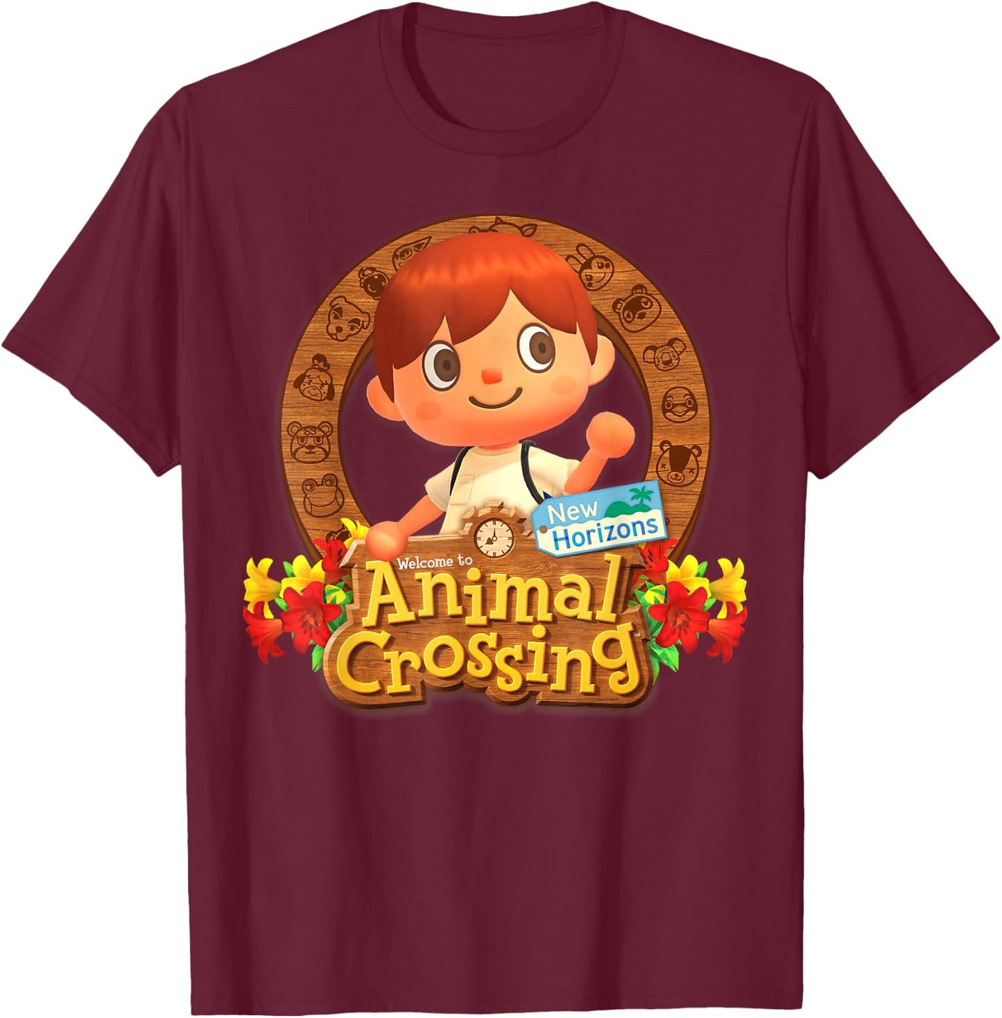 Animal Crossing: New Horizons Fall Leaves Villager Badge T-Shirt - T-Shirt | Maroon
