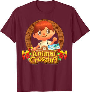Animal Crossing: New Horizons Fall Leaves Villager Badge T-Shirt - T-Shirt | Maroon