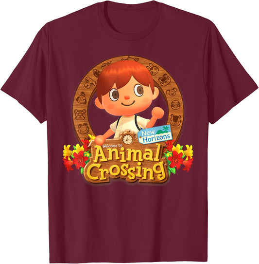 Animal Crossing: New Horizons Fall Leaves Villager Badge T-Shirt - T-Shirt | Maroon