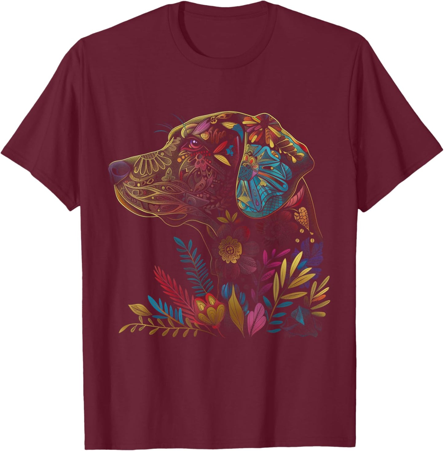 Labrador Dog Vintage Flowers Black Lab Mom T-Shirt - T-Shirt | Maroon