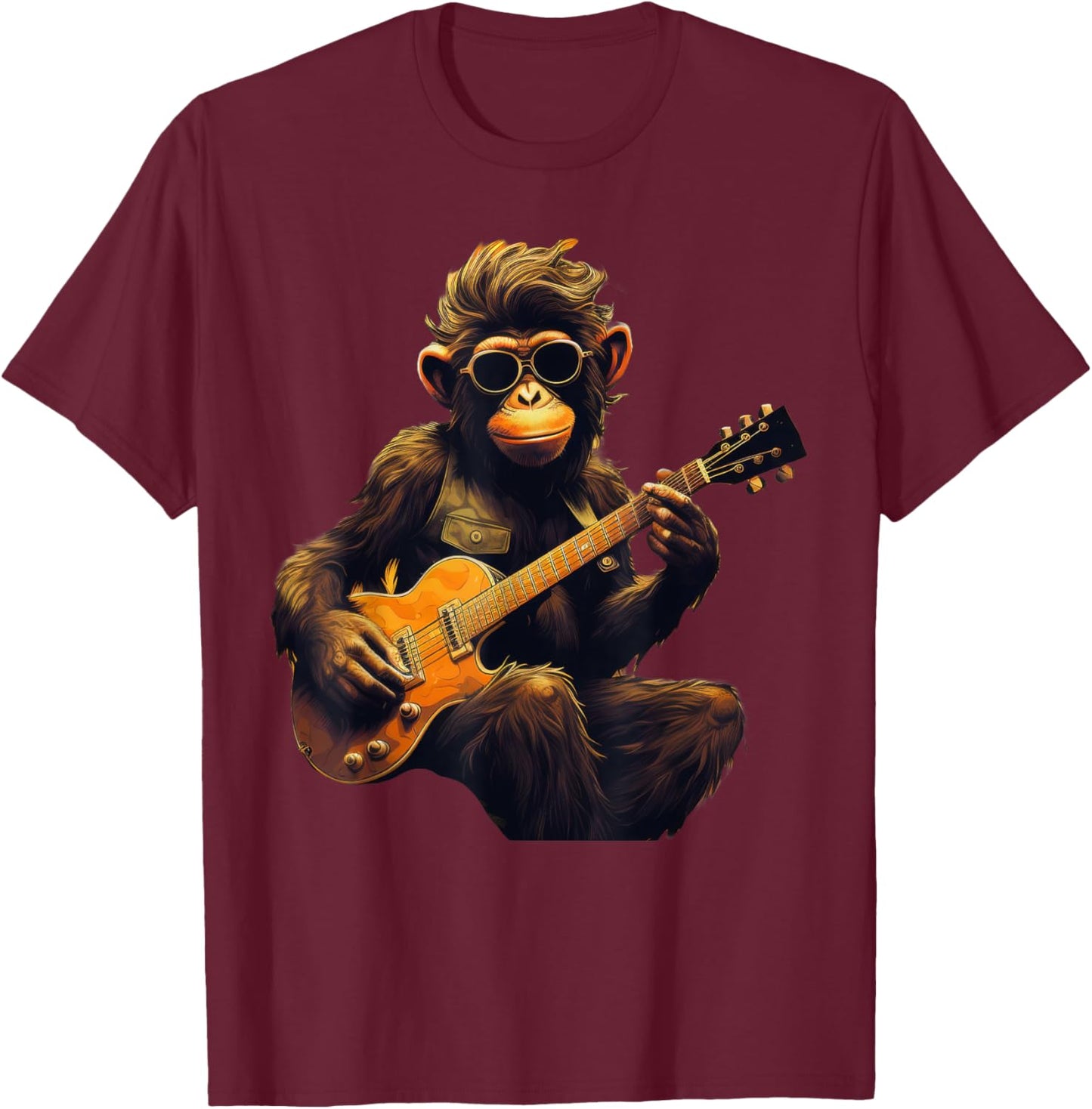 Cute Monkey Playing Guitar Monkeys Musician Music T-Shirt - T-Shirt | Maroon