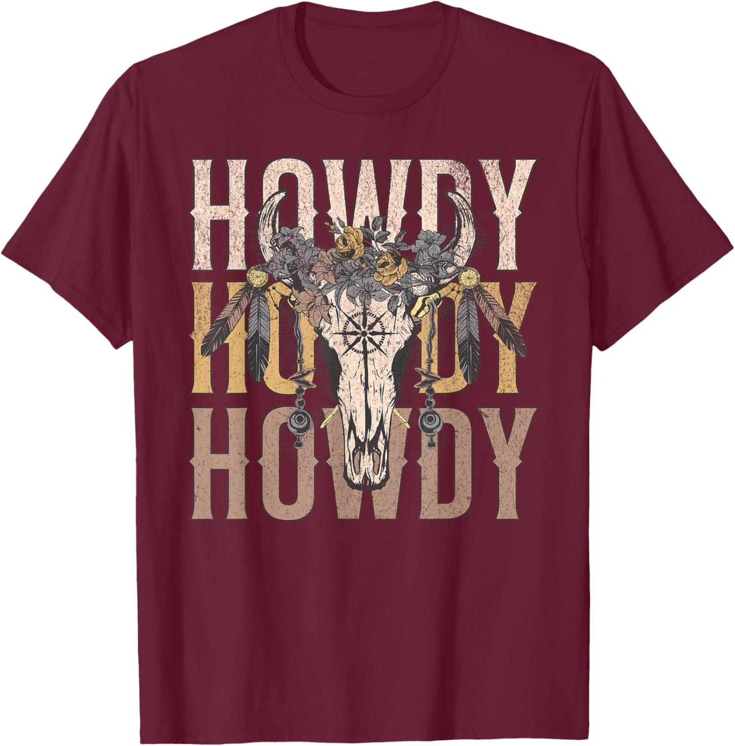 Howdy Southern Western Cowgirl Country Rodeo T-Shirt - T-Shirt | Maroon