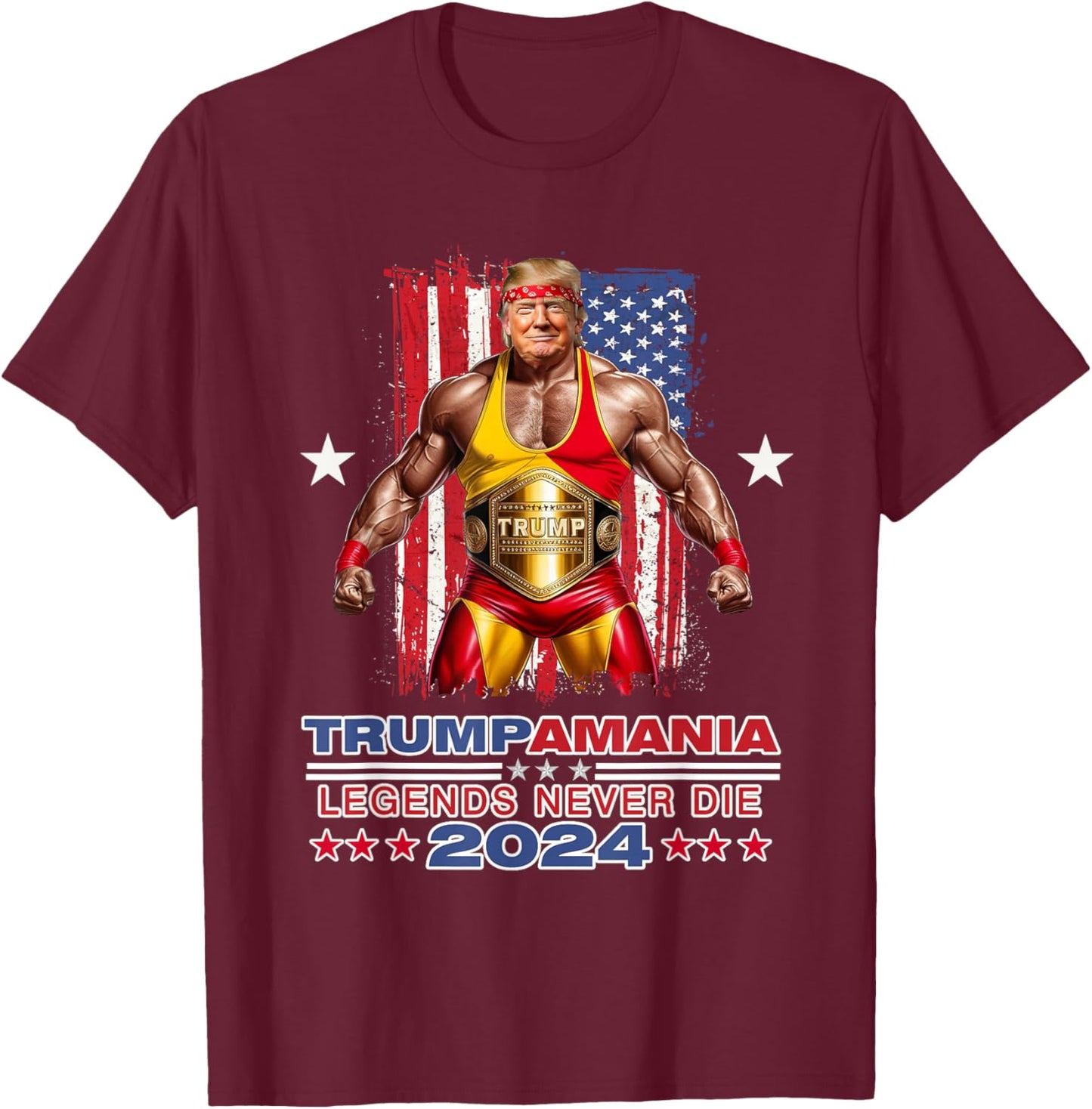 Retro Trump Funny Wrestling Meme Trumpamania 2024 T-Shirt - T-Shirt | Maroon