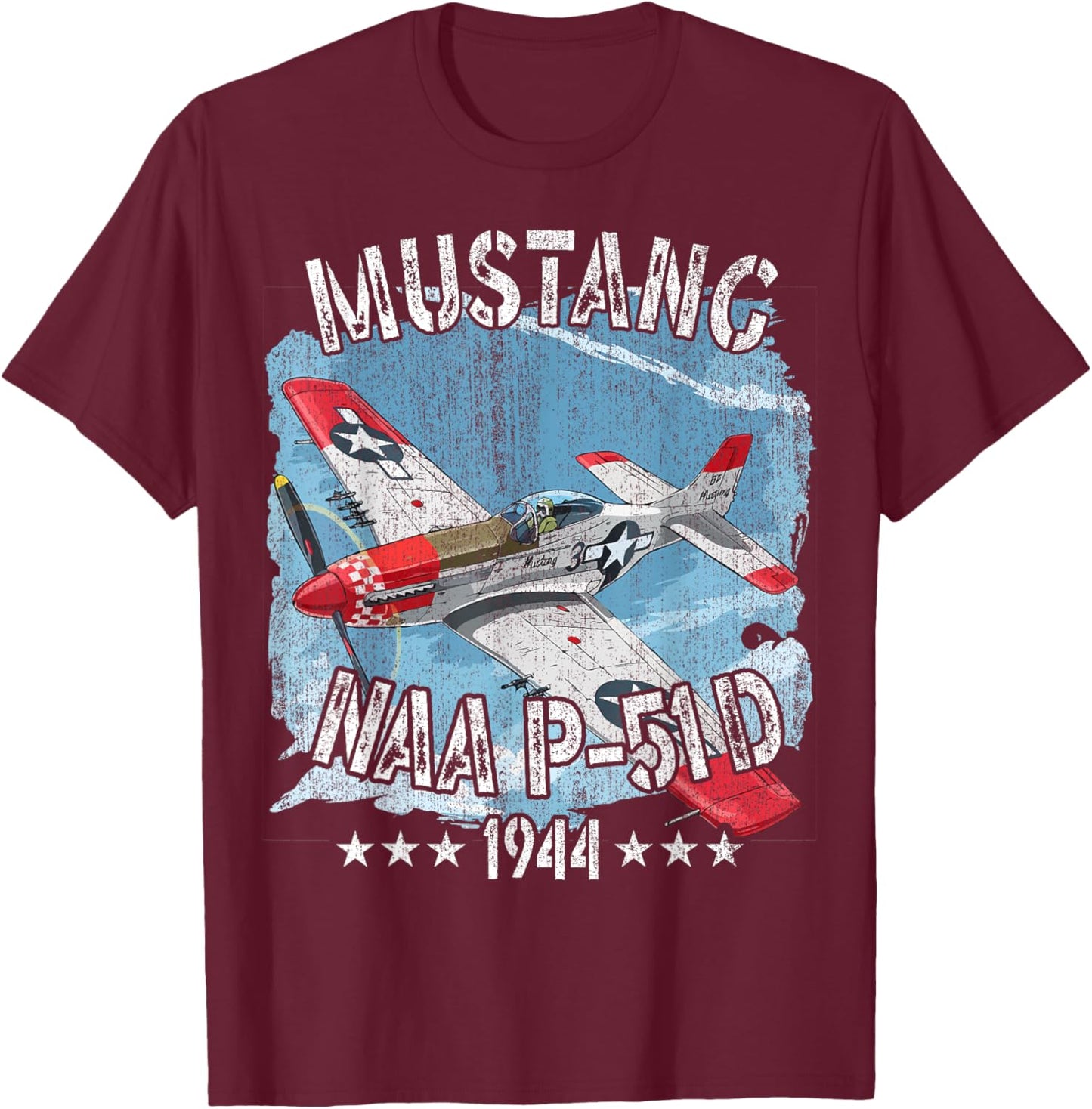 P-51D Mustang Vintage North American P-51D Fighter Warbirds T-Shirt - T-Shirt | Maroon