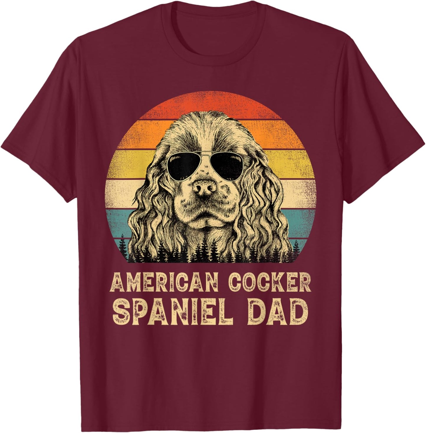 Vintage American Cocker Spaniel Dad Dog Lovers Father's Day T-Shirt - T-Shirt | Maroon
