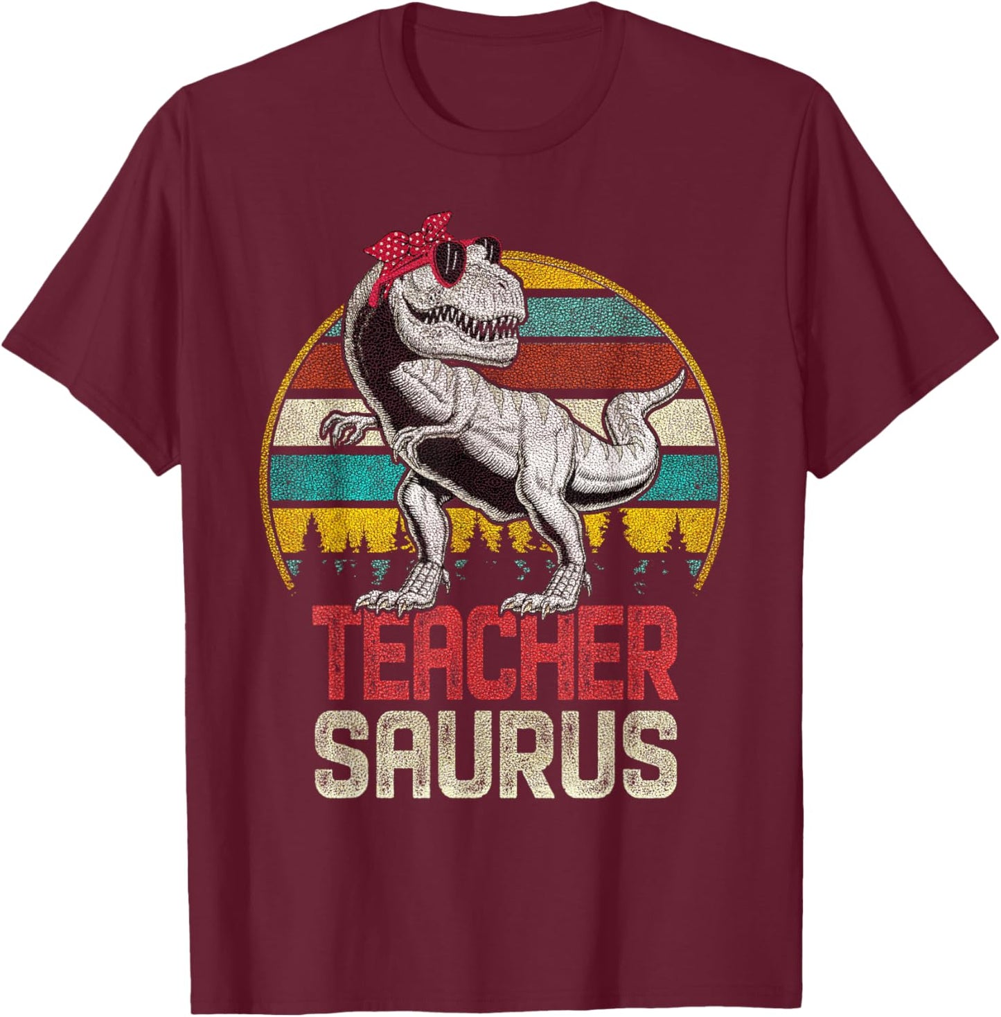 Teachersaurus T Rex Dinosaur Teacher Saurus Family Matching T-Shirt - T-Shirt | Maroon