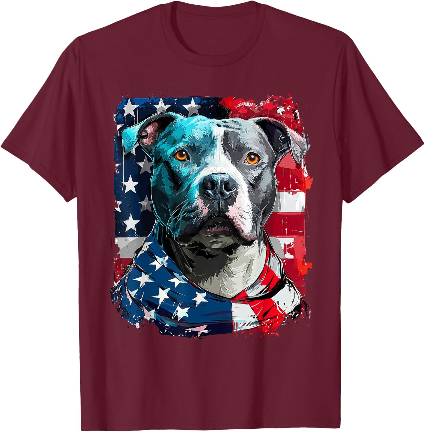 American Pitbull Terrier USA Flag Patriotic Pit Bull Dog T-Shirt - T-Shirt | Maroon