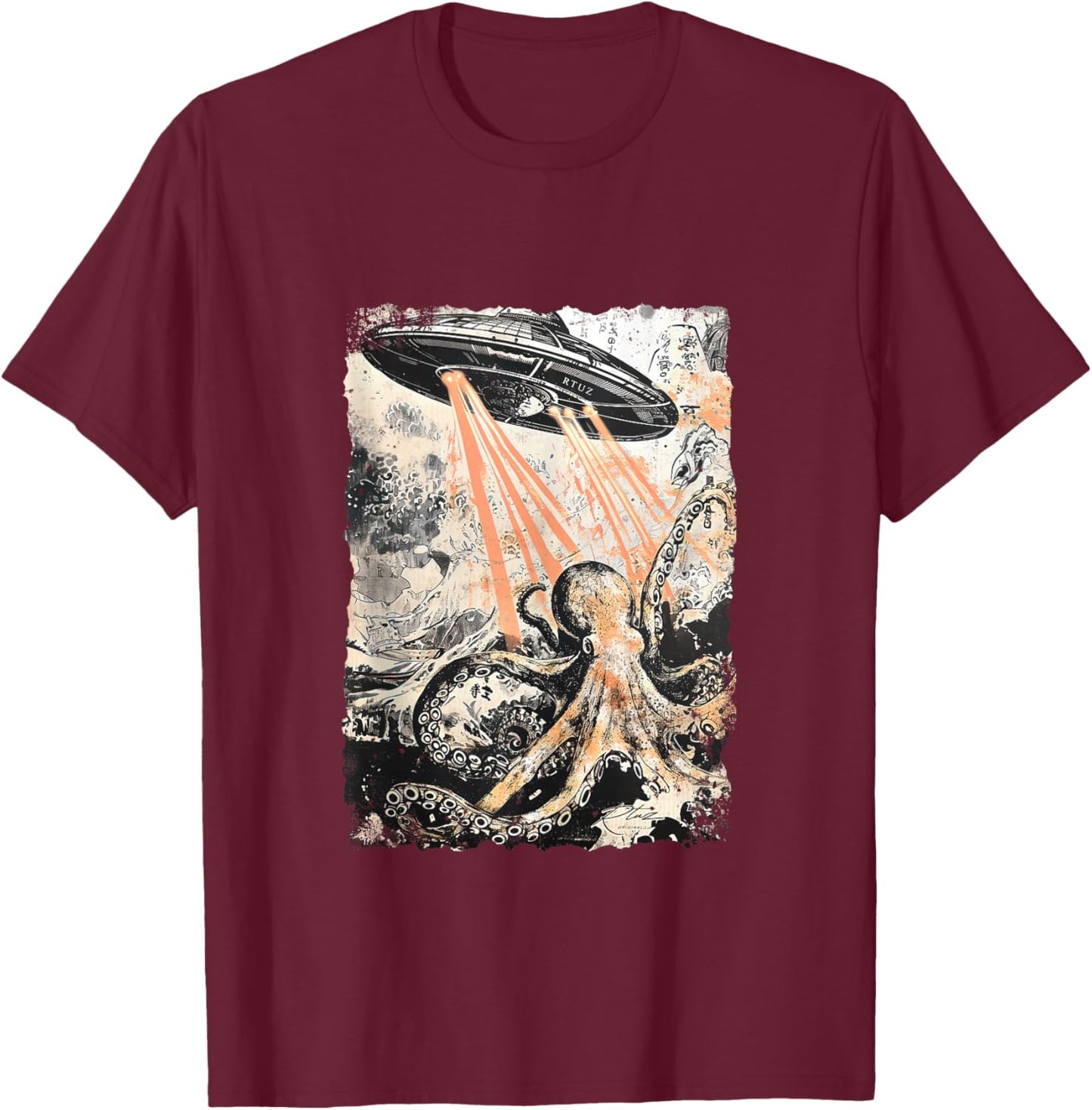 Vintage Octopus UFO UAP Alien Octopus Octopus T-Shirt - T-Shirt | Maroon
