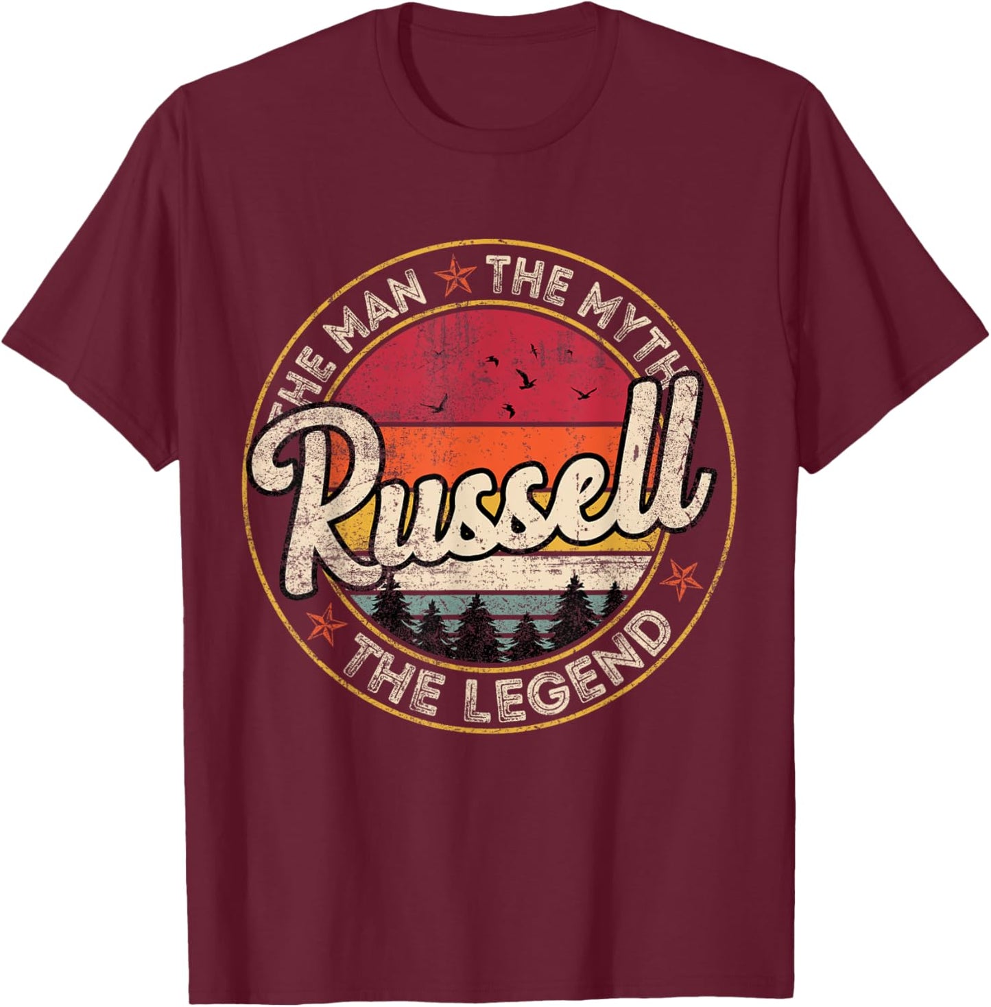 Russell The Man The Myth The Legend Personalized Name T-Shirt - T-Shirt | Maroon