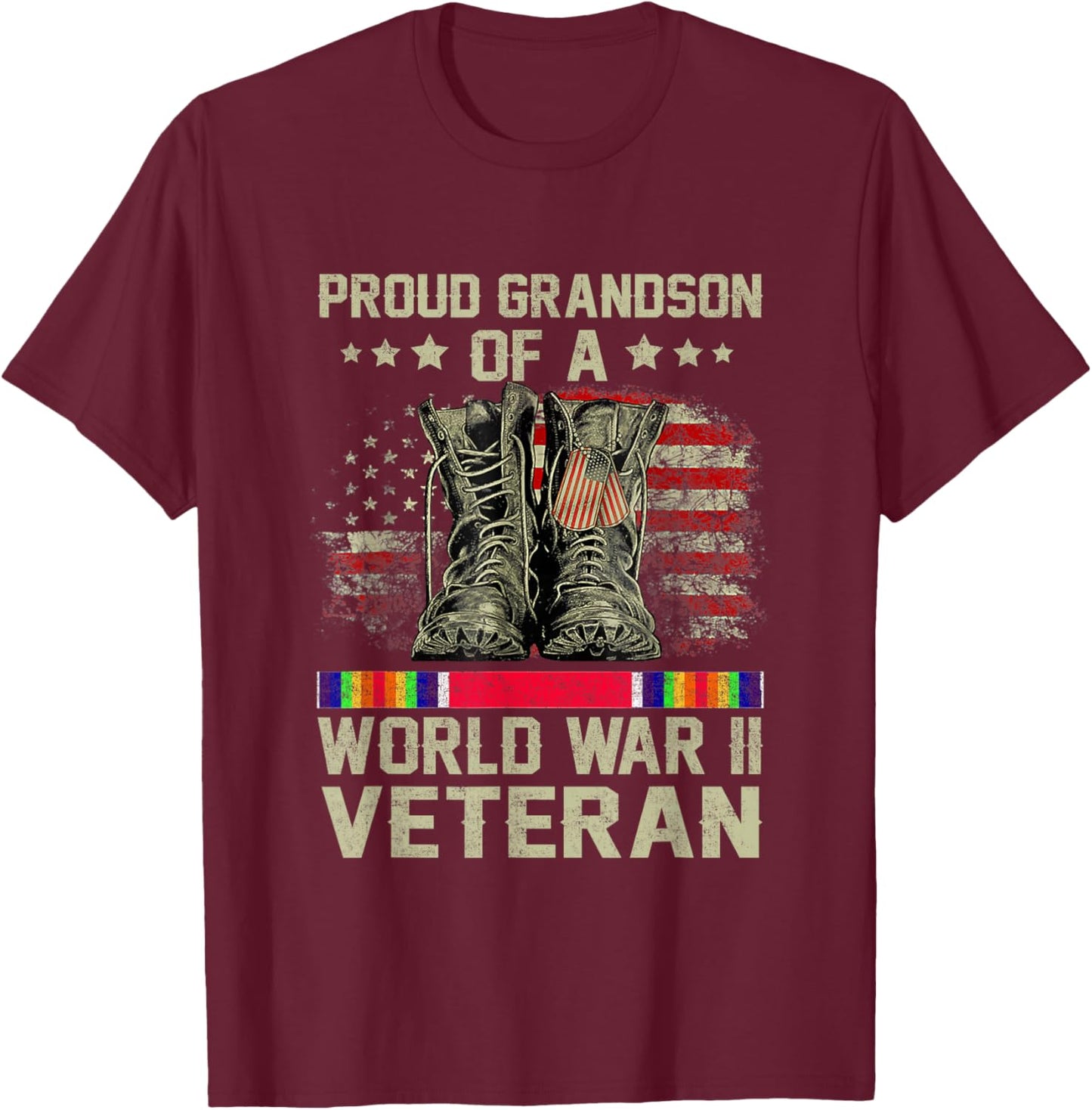 Proud Grandson Of World War 2 Vet Proud WWII Veteran T-Shirt - T-Shirt | Maroon
