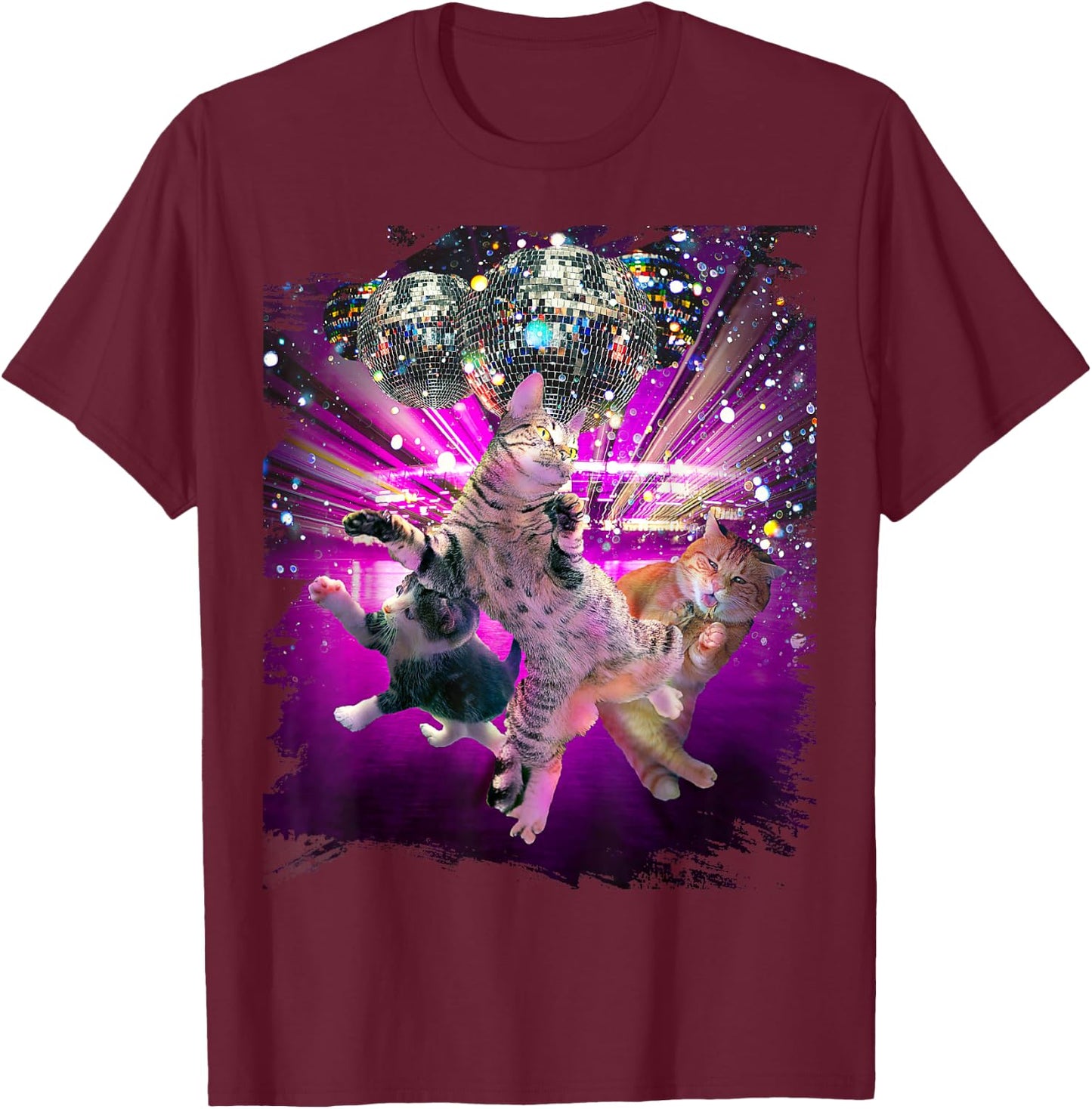 Disco Cats - 70s Disco Kitty Cat Rave T-Shirt - T-Shirt | Maroon