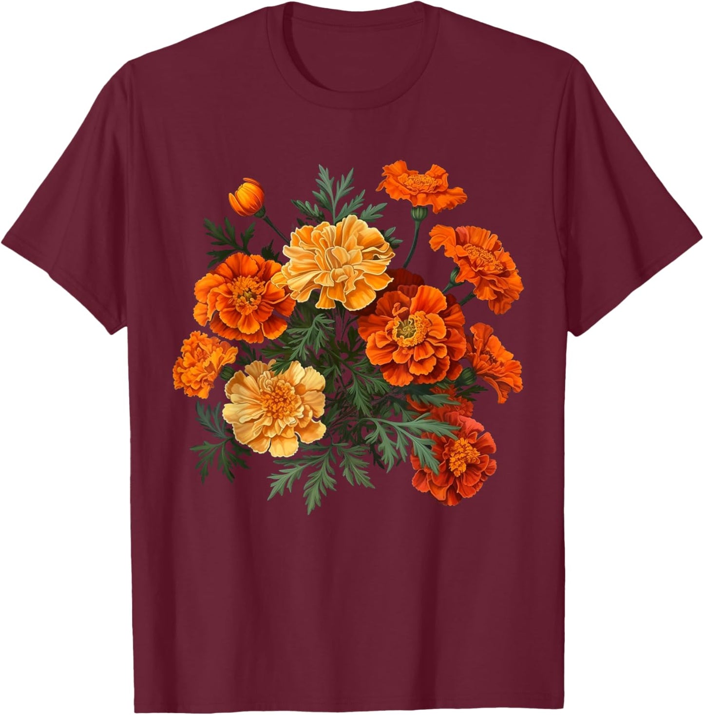 Birth Month Marigold Flower Floral Bouquet Flowers Lovers T-Shirt - T-Shirt | Maroon