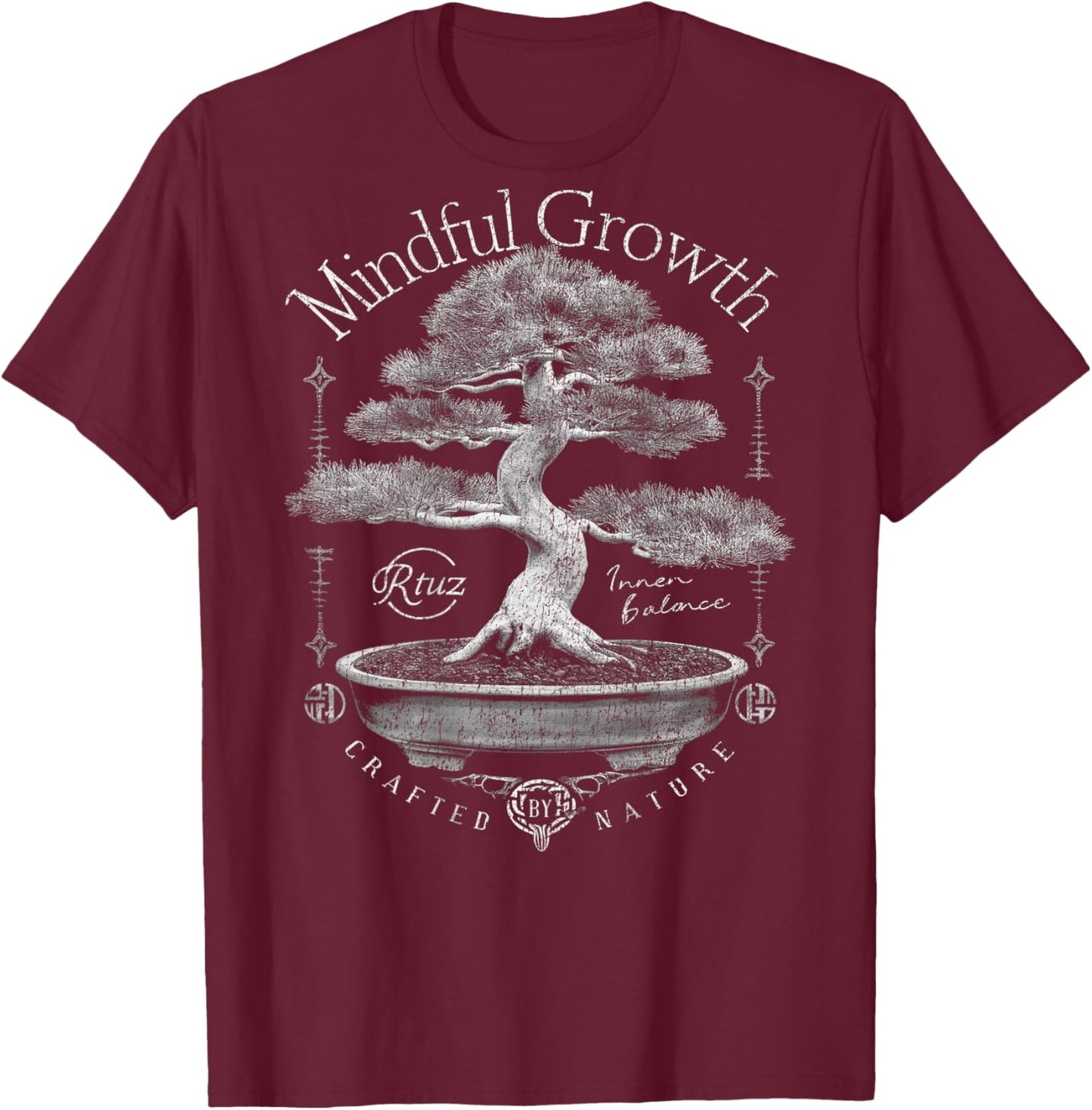 Back Print Vintage Y2K Streetwear Fashion Women Men Bonsai T-Shirt - T-Shirt | Maroon