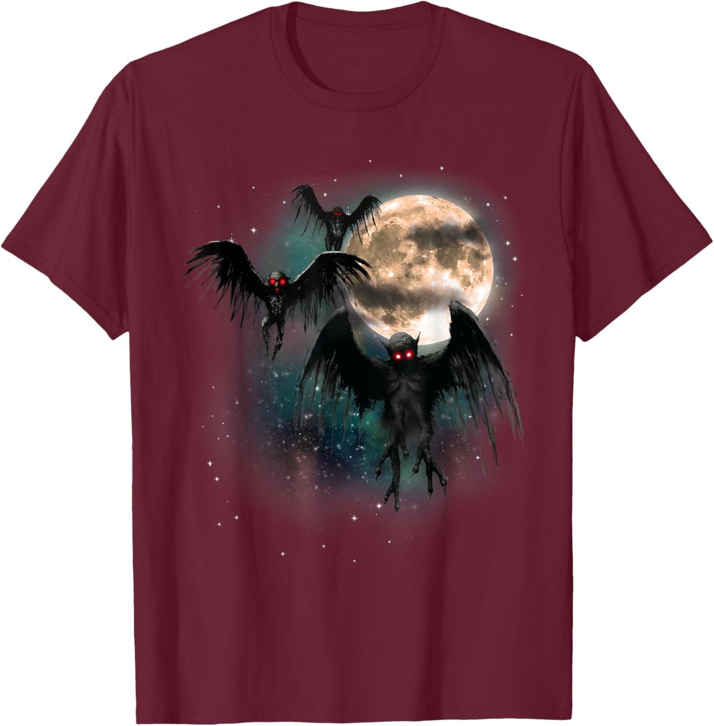 Mothman Shirt Cryptid Cryptozoology Monster Cursed Dead Moon T-Shirt - T-Shirt | Maroon