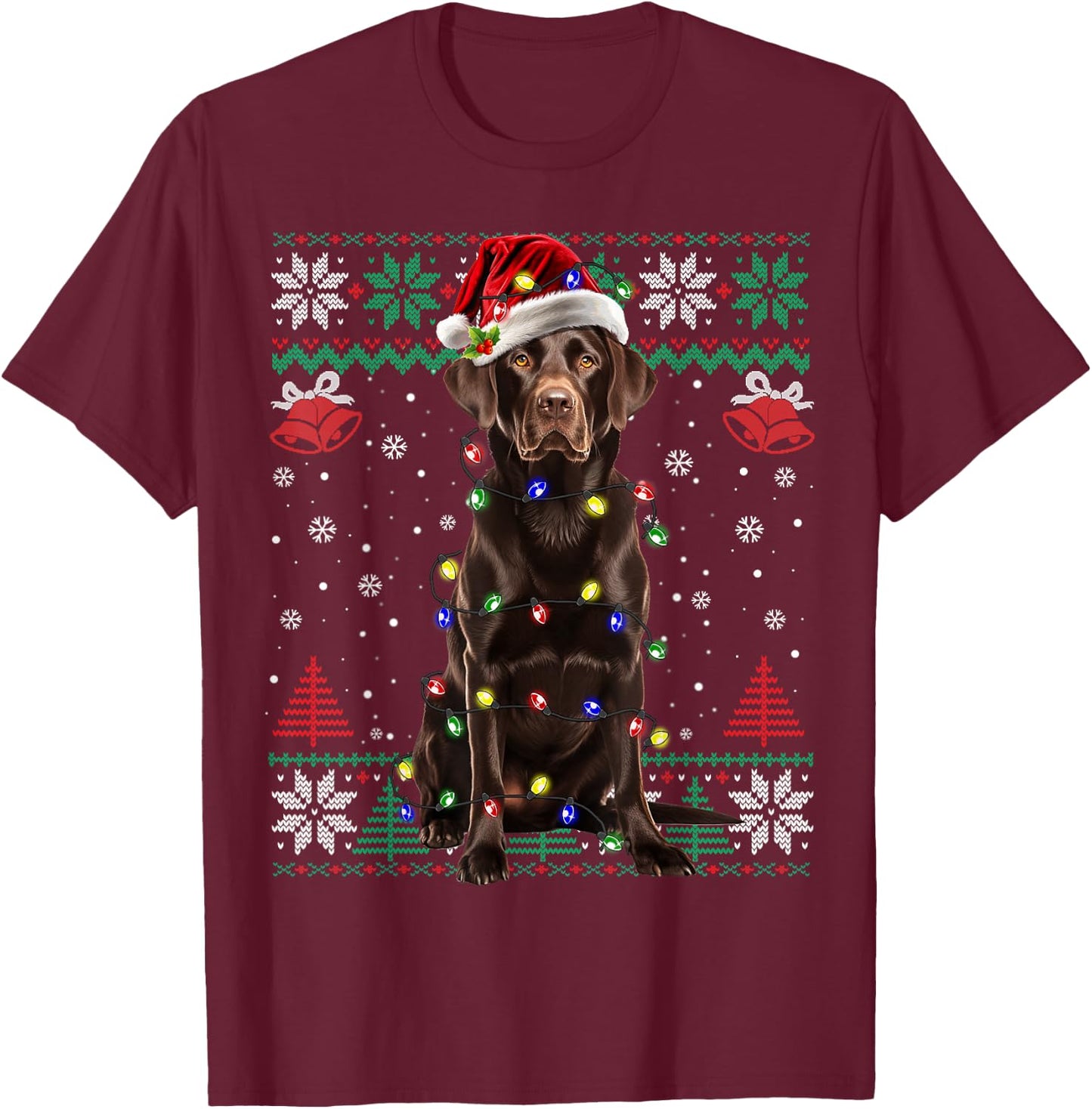 Chocolate Lab Christmas Santa Hat Dog Ugly Sweater T-Shirt - T-Shirt | Maroon