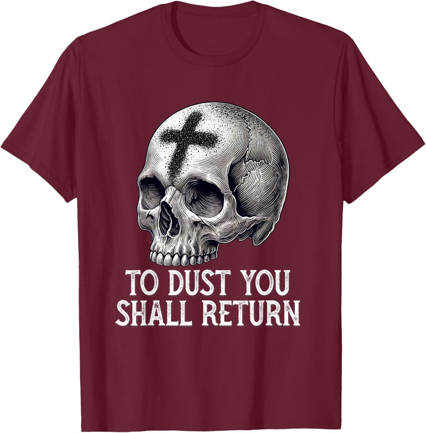 Memento Mori Catholic Crucifix Traditional Latin Mass Skull T-Shirt - T-Shirt | Maroon