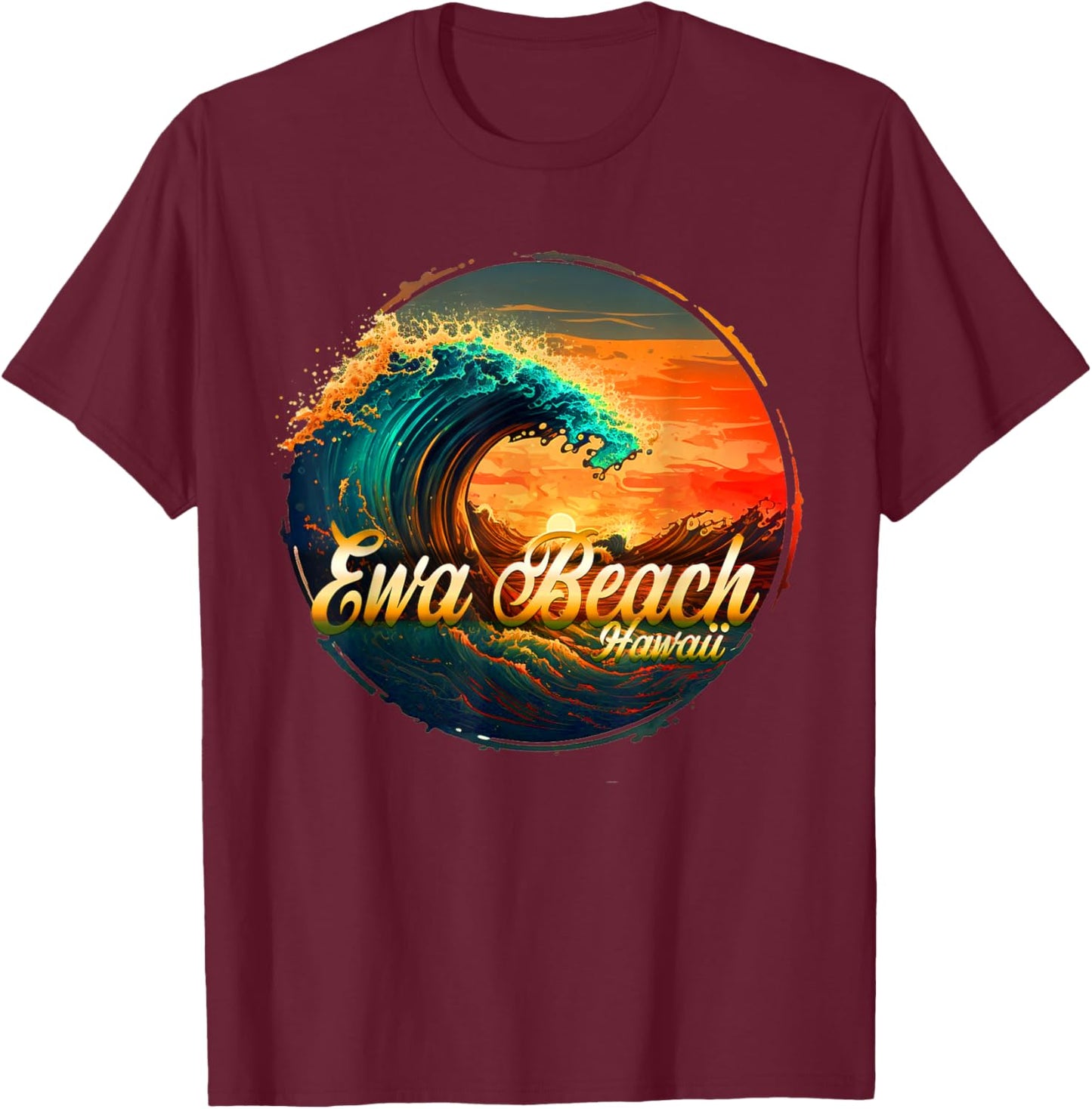 Ewa Beach, Hawaii Wave, Surf, Logo T-Shirt - T-Shirt | Maroon