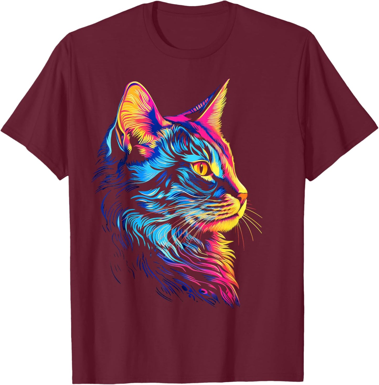 Cat Graphic Pet Art Cat T-Shirt - T-Shirt | Maroon