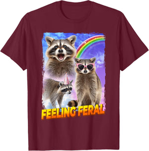 Feelin Feral Raccoon T-Shirt - T-Shirt | Maroon