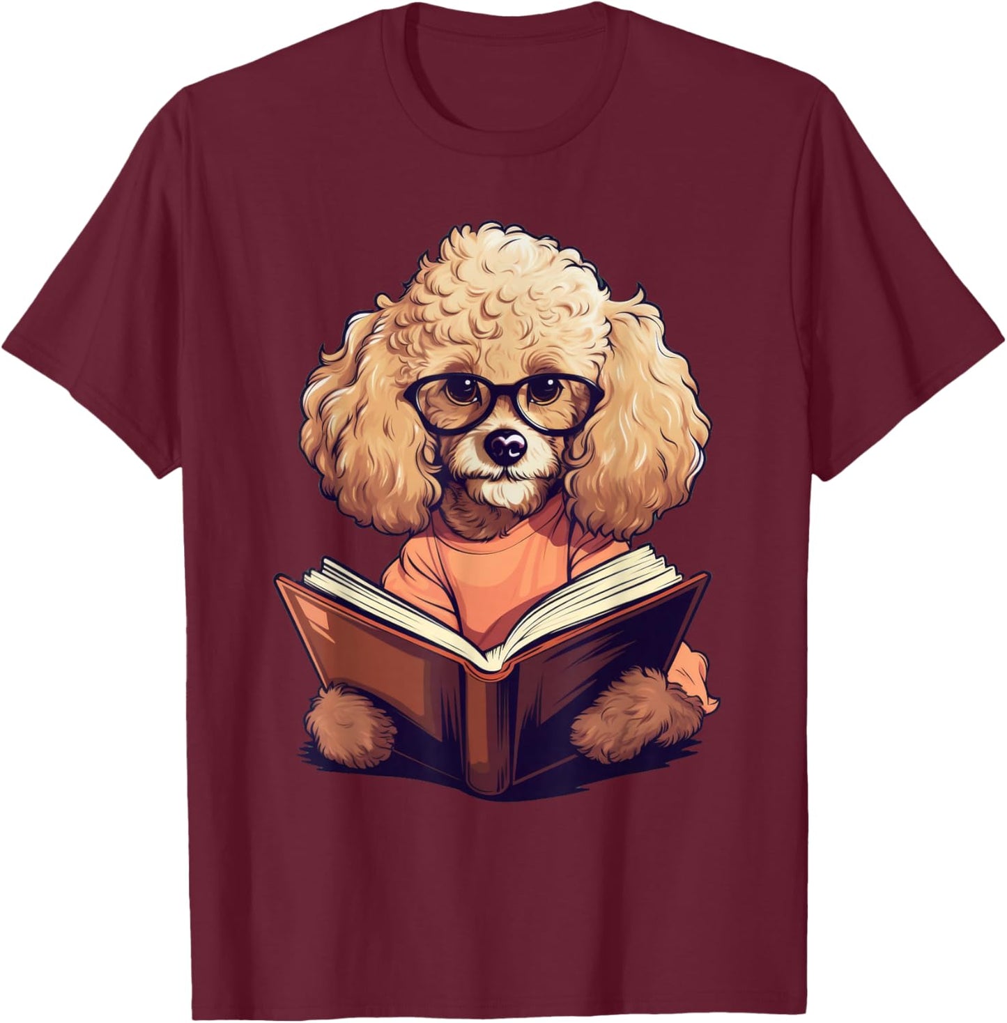 Cute Dog Poodle Reading Book T-Shirt - T-Shirt | Maroon