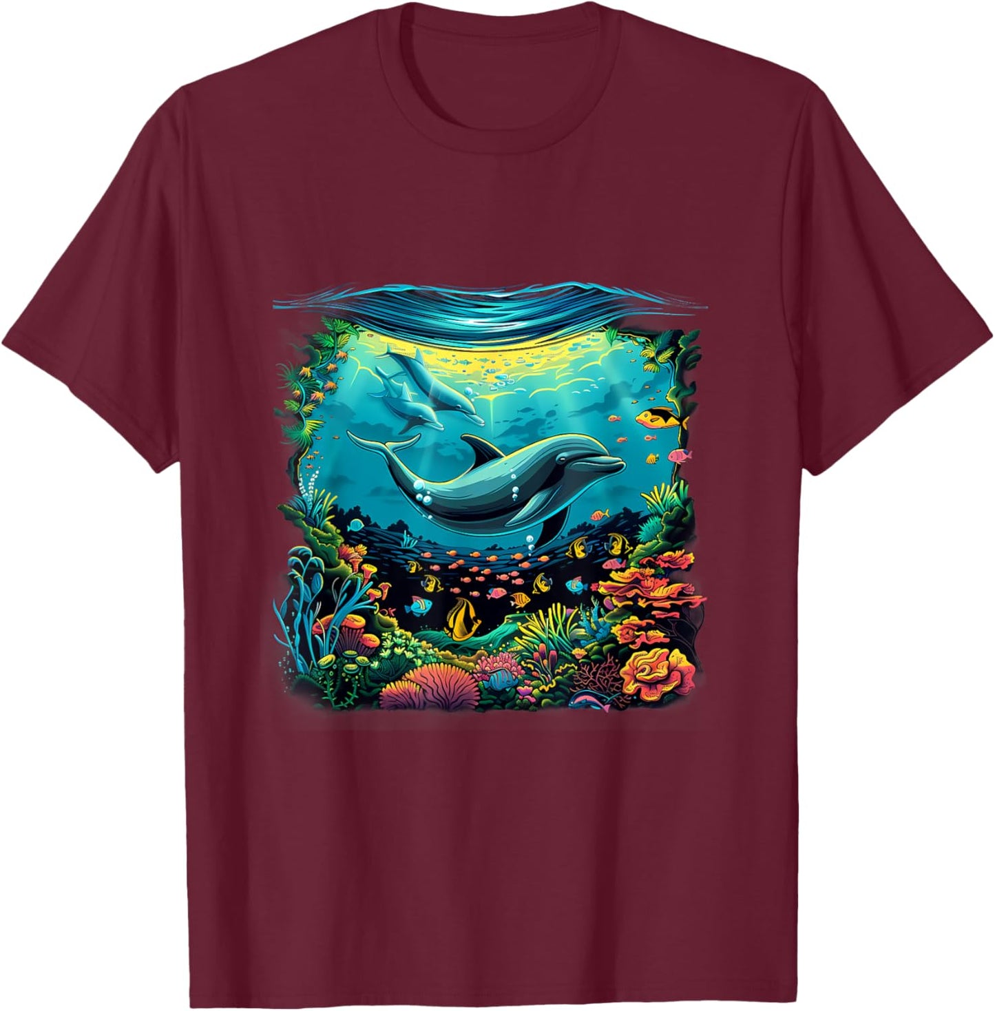 Dolphin Marine Motif Dolphin Lover Sea Ocean Animal T-Shirt - T-Shirt | Maroon