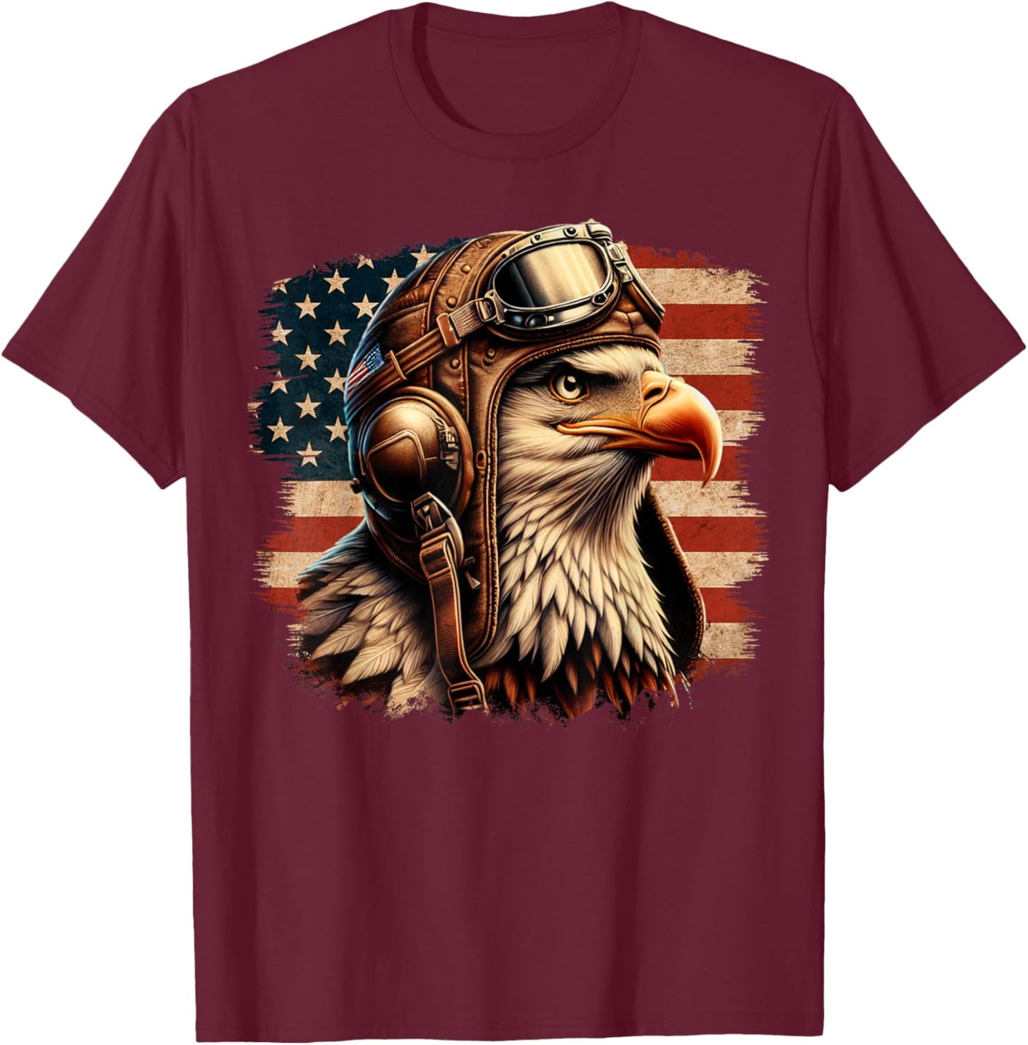 4th of July Patriotic American Shirt Eagle Fighter Pilot Women Kids Men T-Shirt - T-Shirt | Maroon