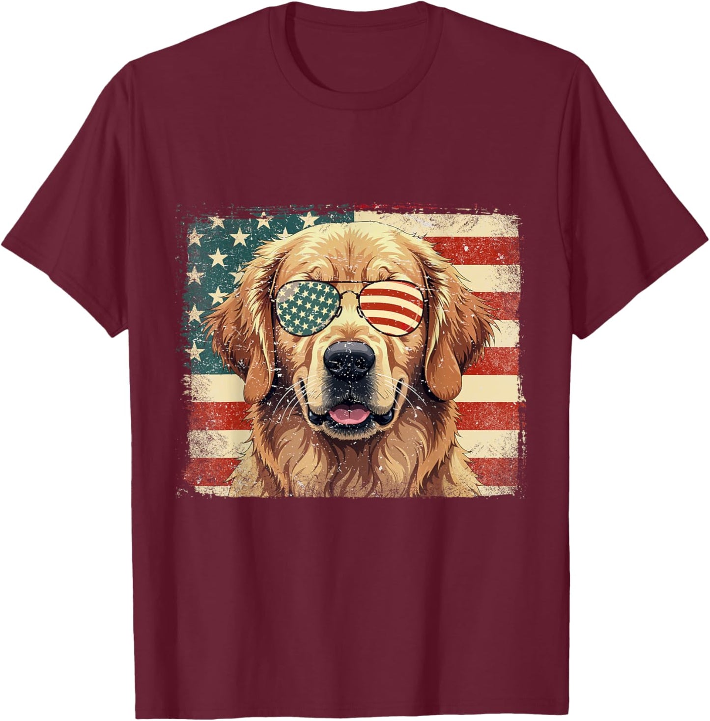 Patriotic Golden Retriever Dog Lover USA Flag 4th Of July Men Women Kids T-Shirt - T-Shirt | Maroon