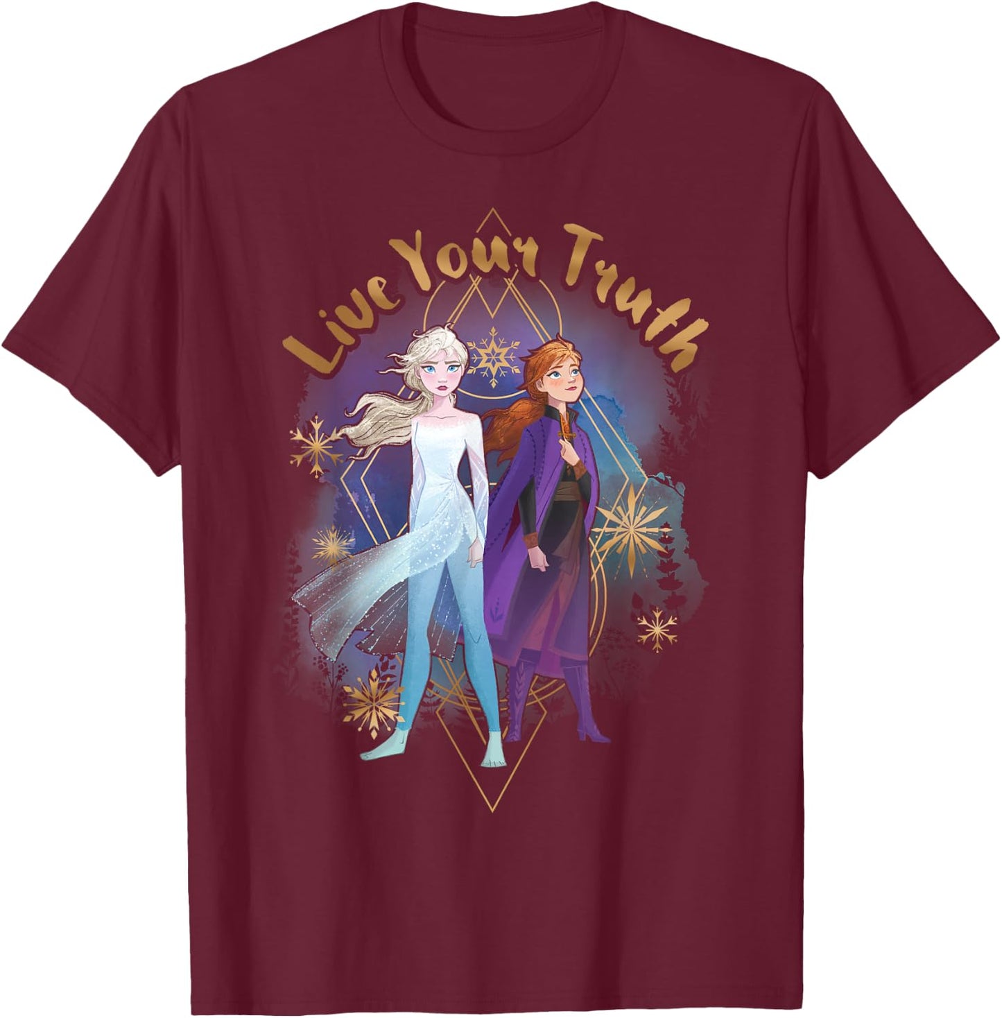 Disney Frozen 2 Elsa Anna Live Your Truth Geometric Portrait T-Shirt - T-Shirt | Maroon