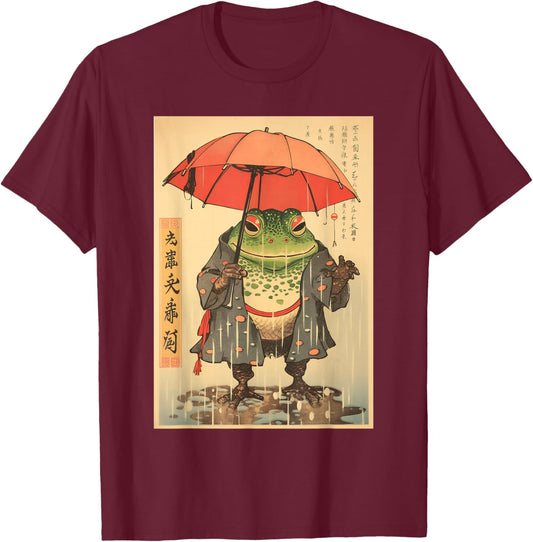 Grumpy Frog Unimpressed Toad Vintage Japanese Aesthetic T-Shirt - T-Shirt | Maroon