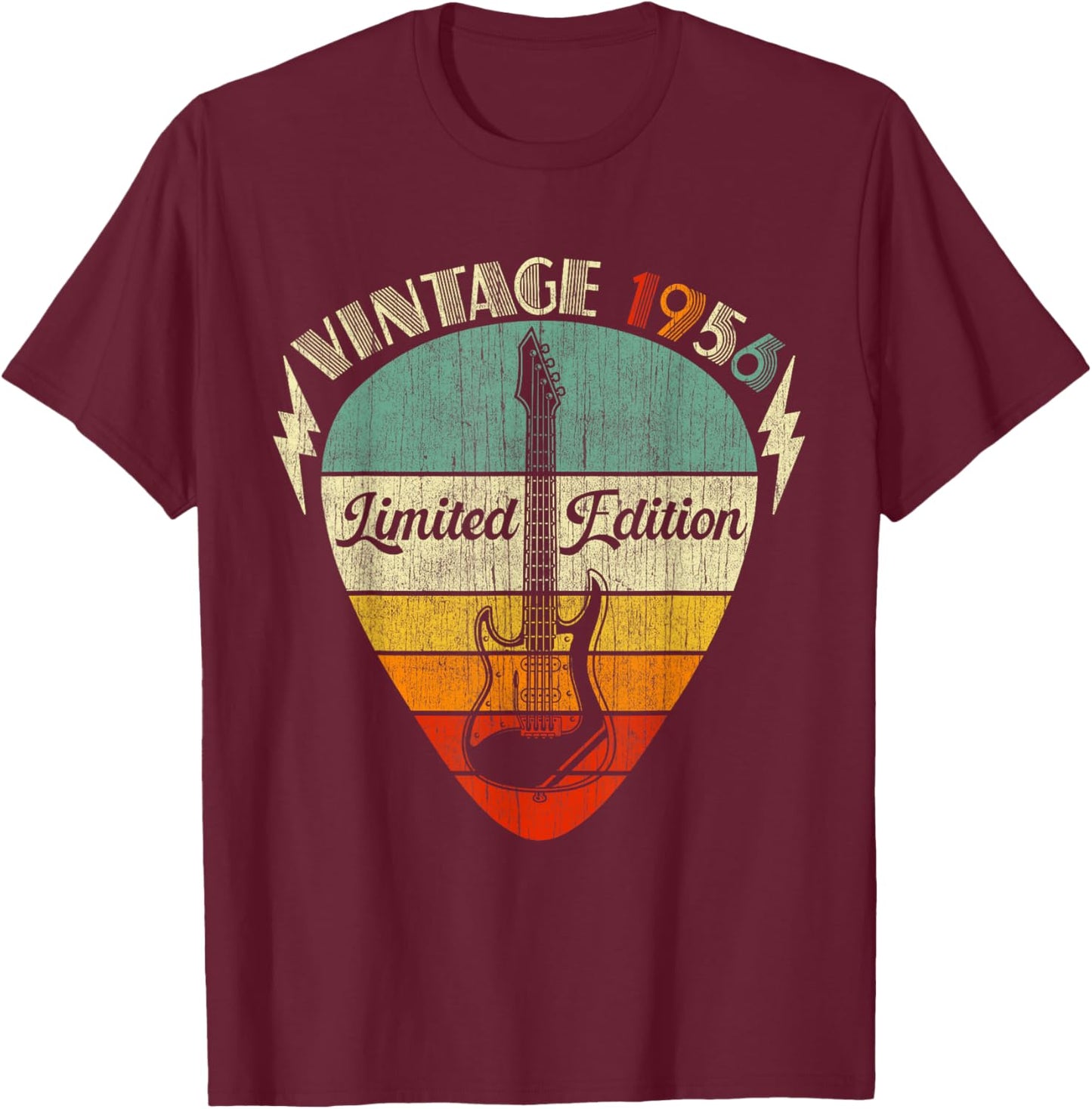 70th Birthday Gifts Vintage 1956 70 Years Old Guitar Lover T-Shirt - T-Shirt | Maroon