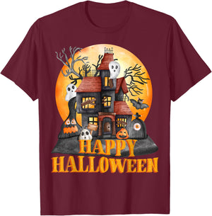 Fall season happy Halloween haunted houses spiders bats T-Shirt - T-Shirt | Maroon